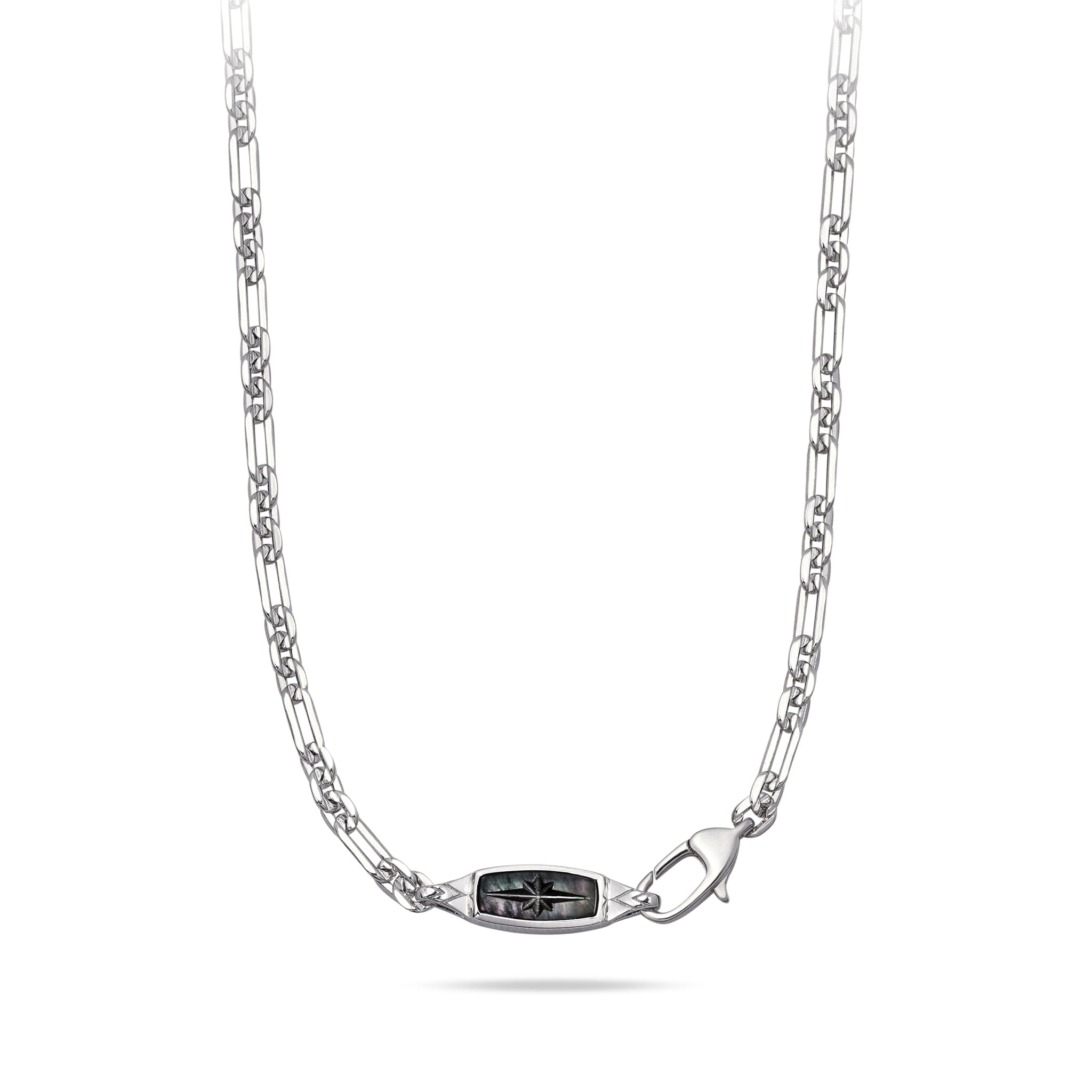 Silver Chain Necklace with Black Mother Of Pearl pendant for Men