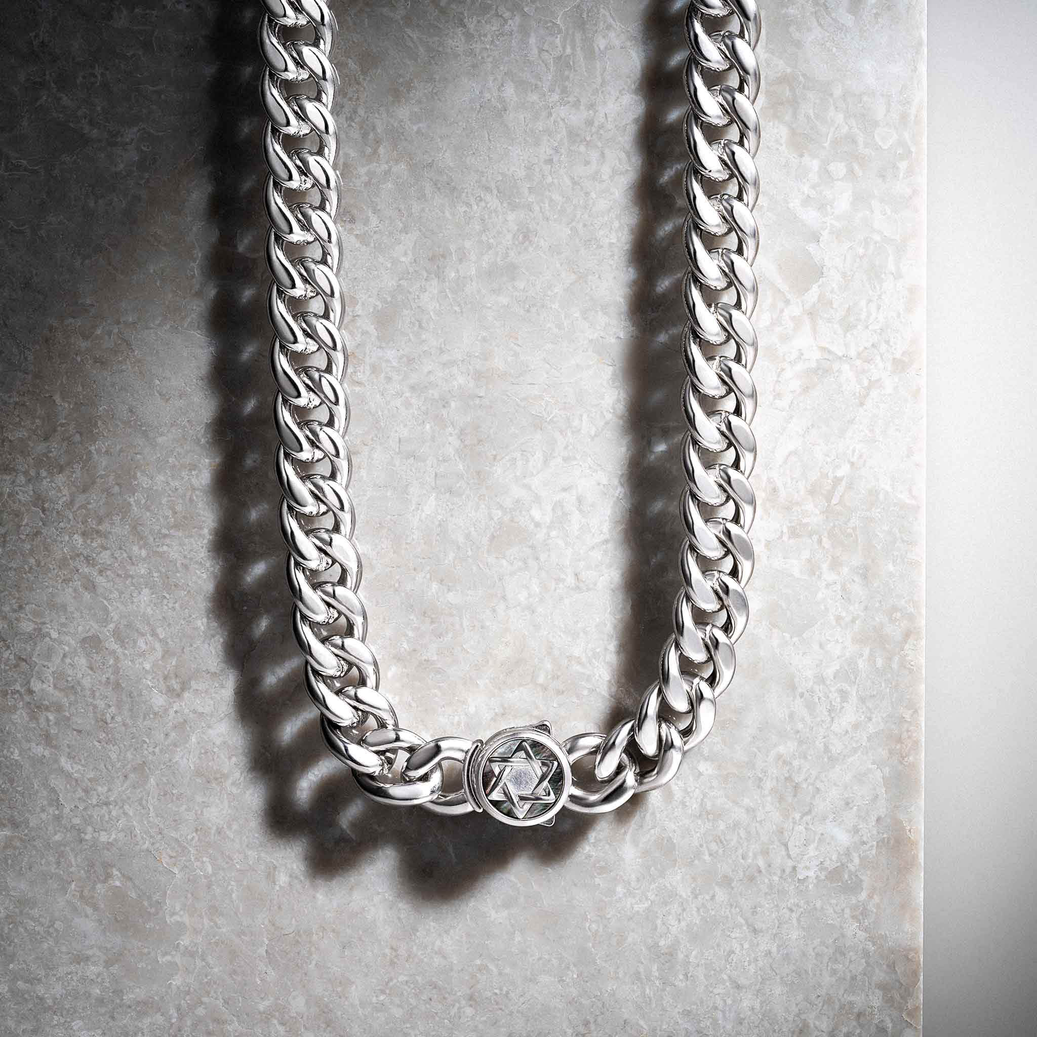 Black Mother Of Pearl Hexagram Domed Link Necklace Necklaces AWNL