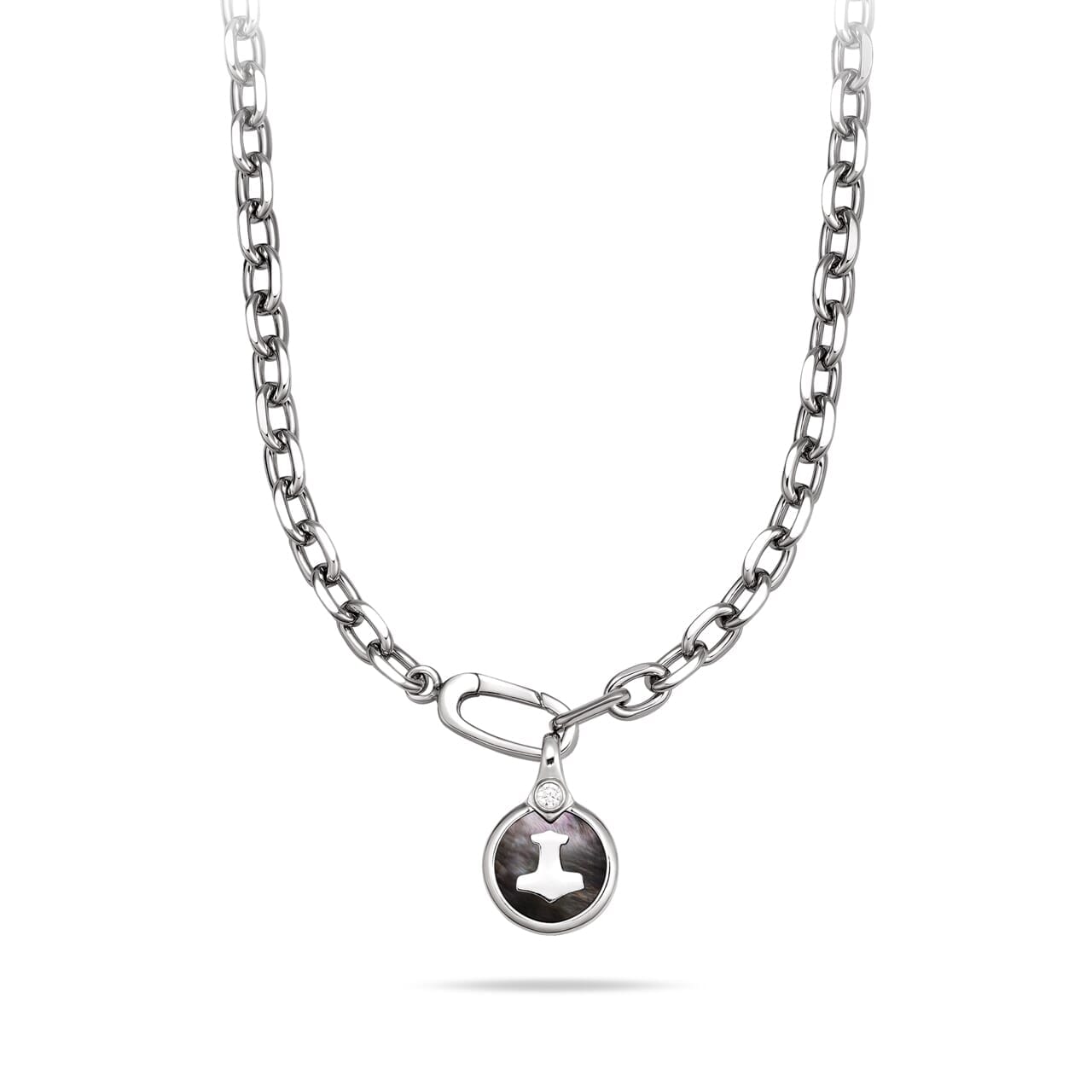 Silver Chain Necklace with Black Mother Of Pearl Mjölnir Pendant