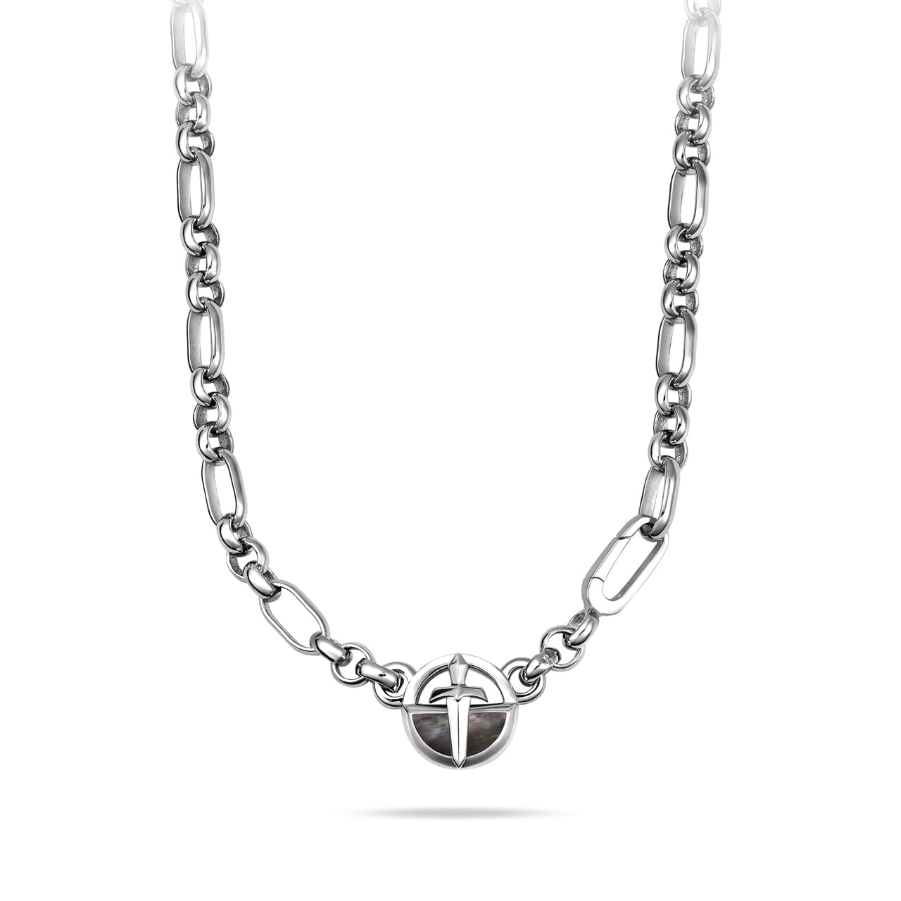 Silver Chain Necklace with Black Mother of Pearl pendant for Men