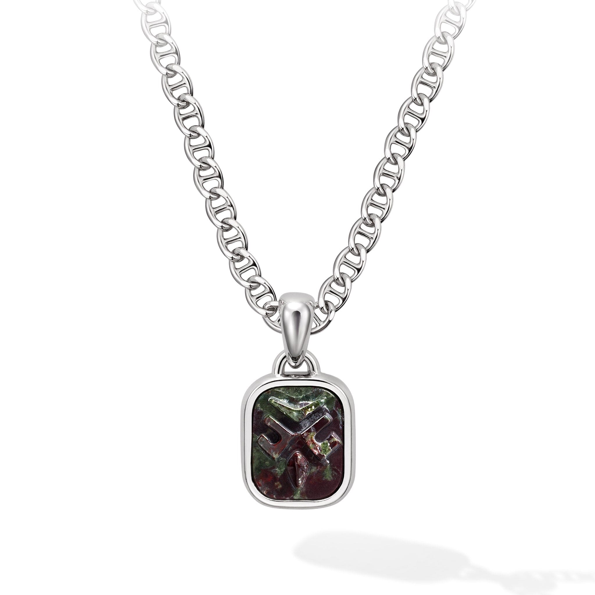 Silver Chain Necklace with Dragon Blood Jasper for Men | AWNL