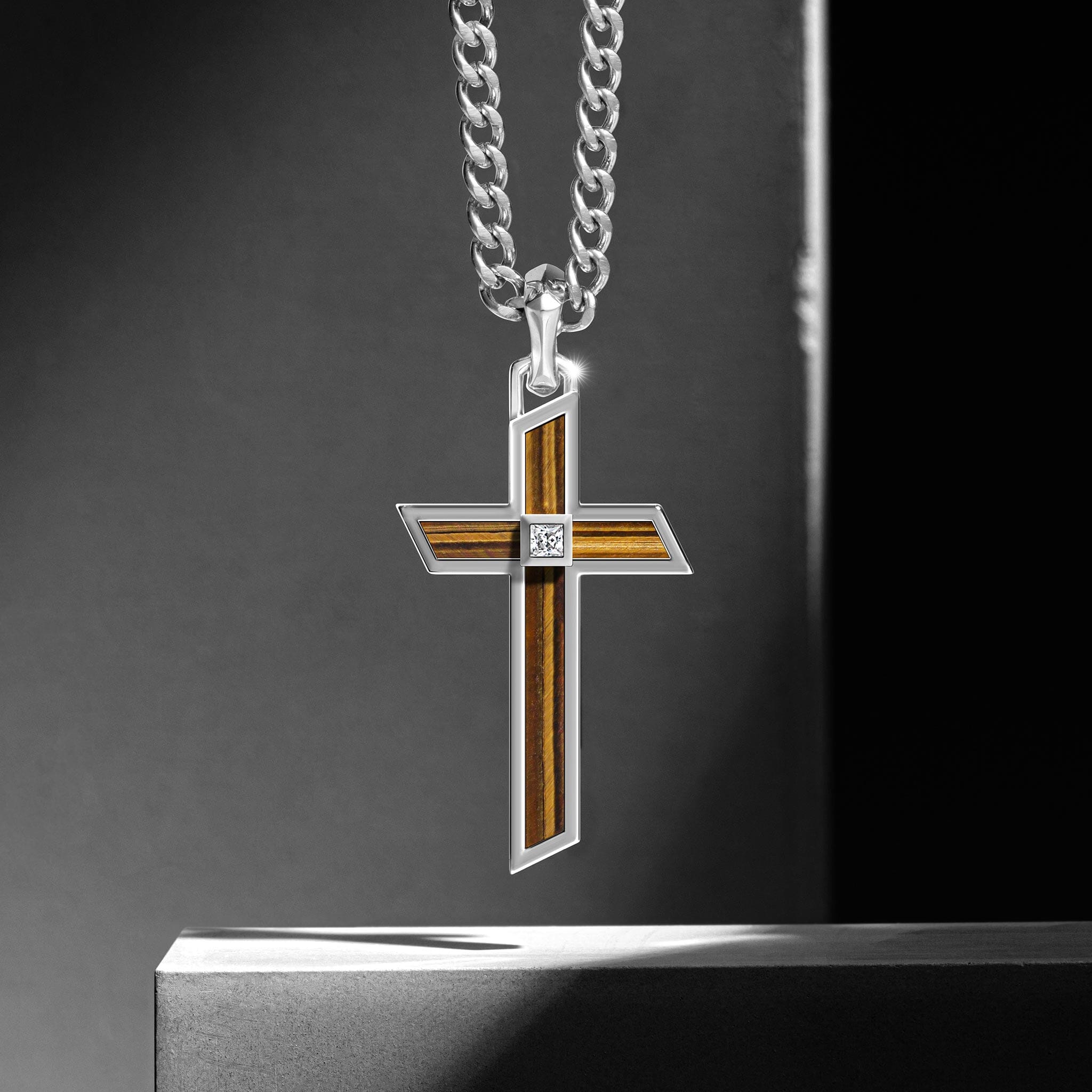 Golden Tiger Eye Edgecast Cross Necklace Necklaces AWNL