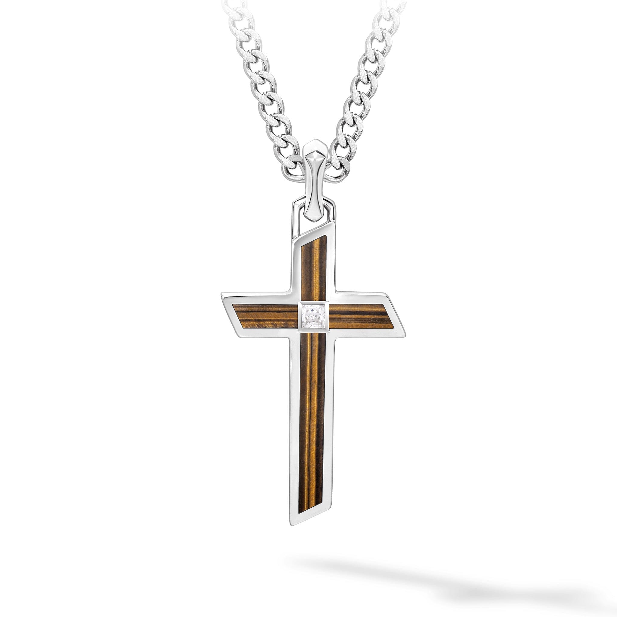 Golden Tiger Eye Edgecast Cross Necklace Necklaces AWNL Stainless Set 55cm