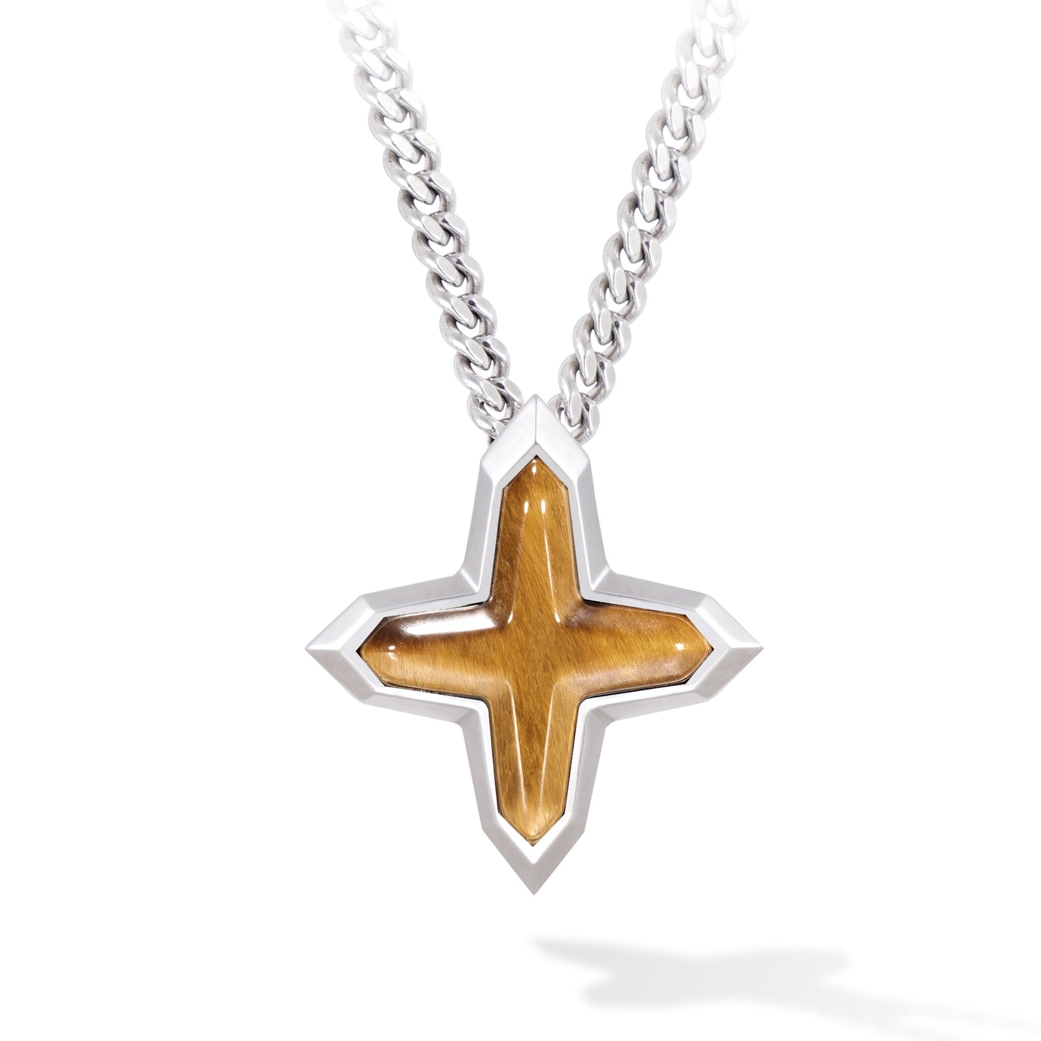 Golden Tiger Eye Sirius Cross Necklace Necklaces AWNL Silver Set 55cm