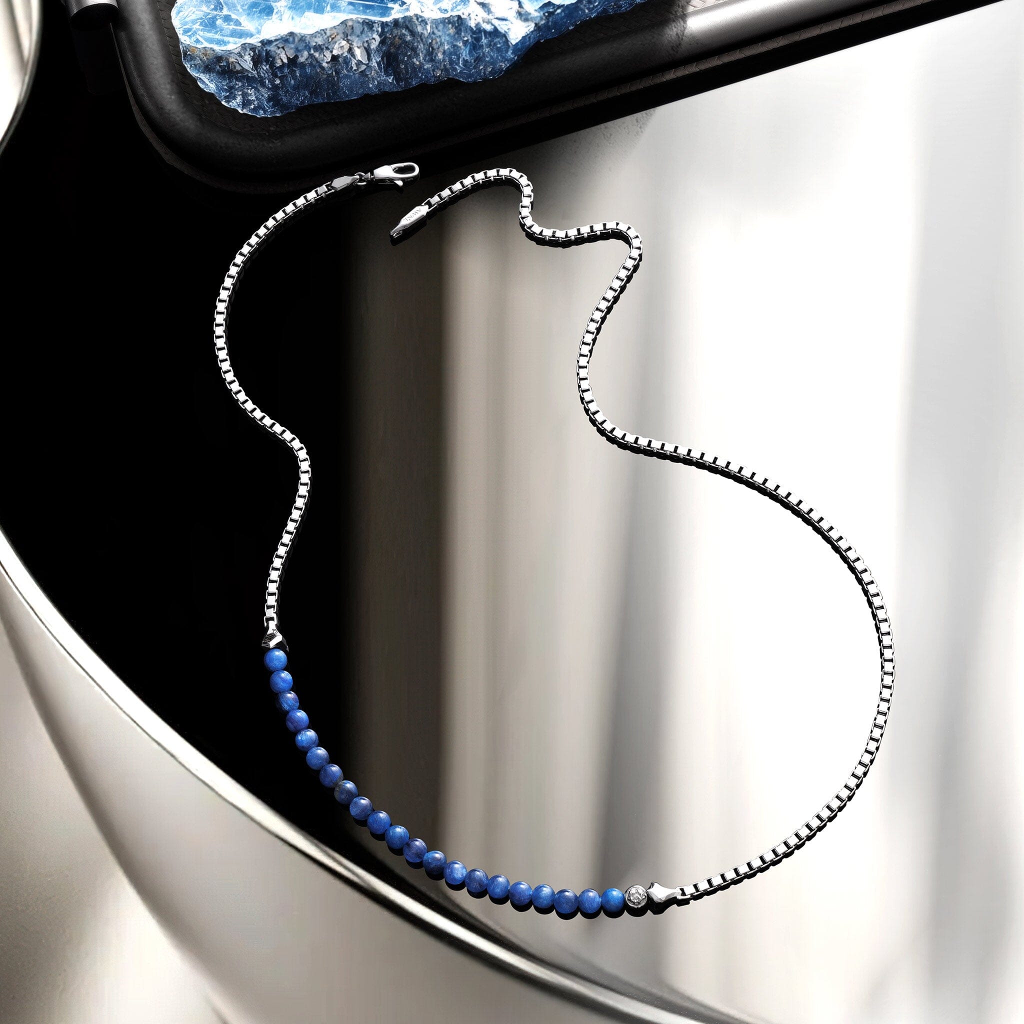 Kyanite Silver Box Chain Necklace Necklaces AWNL