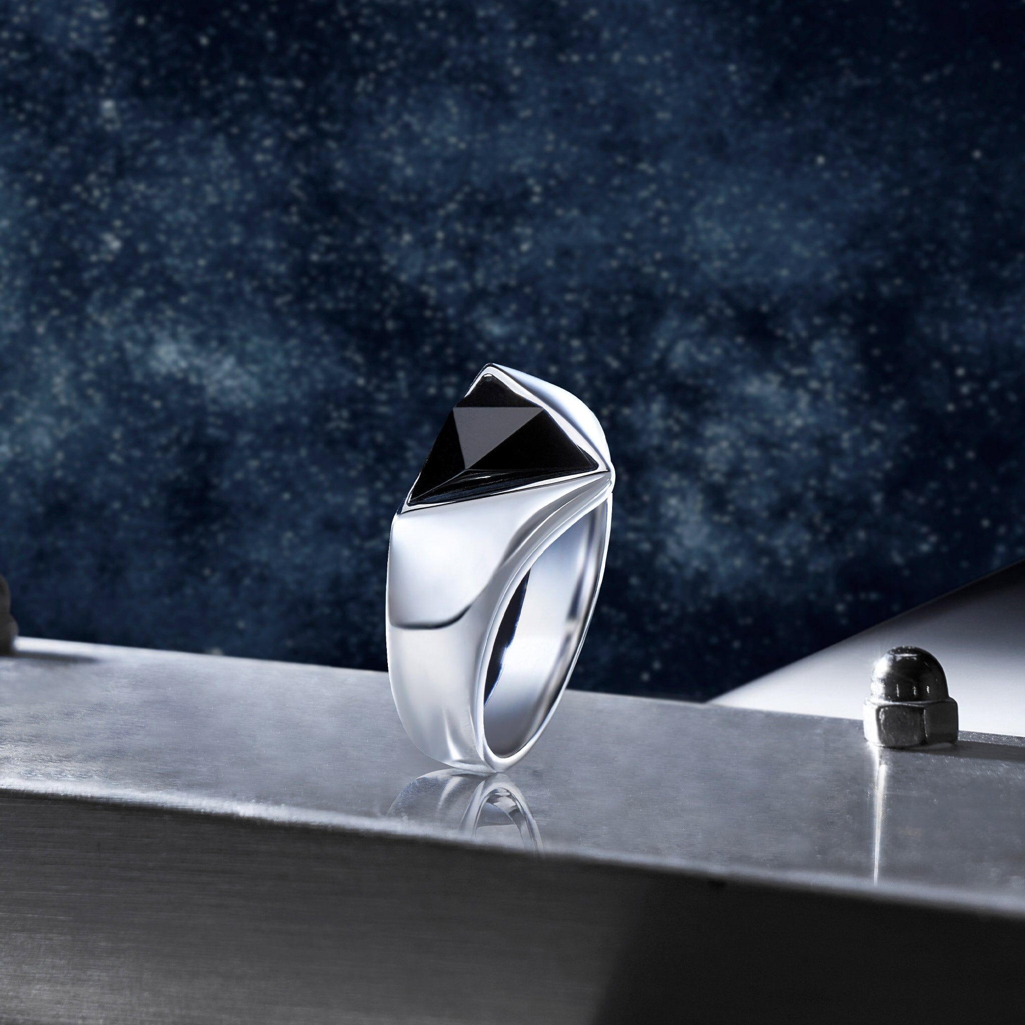 Onyx Triforce Triangle Wide Band Ring Rings AWNL