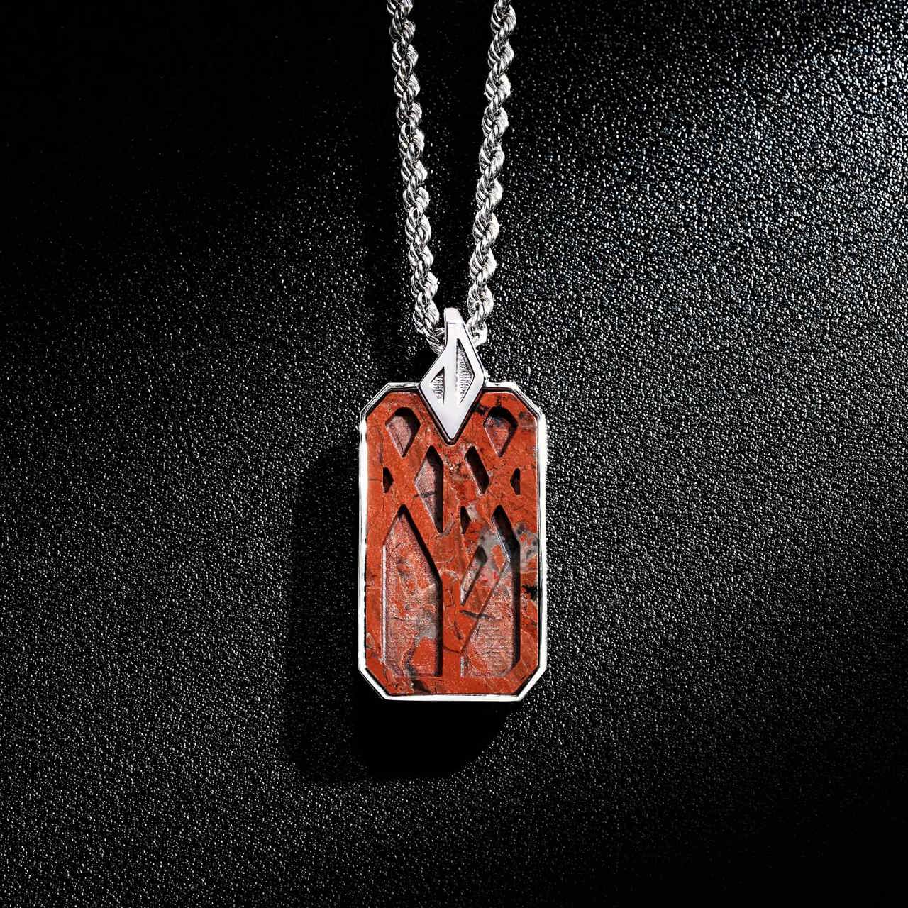 Red Flower Agate Rune Necklace Necklaces AWNL
