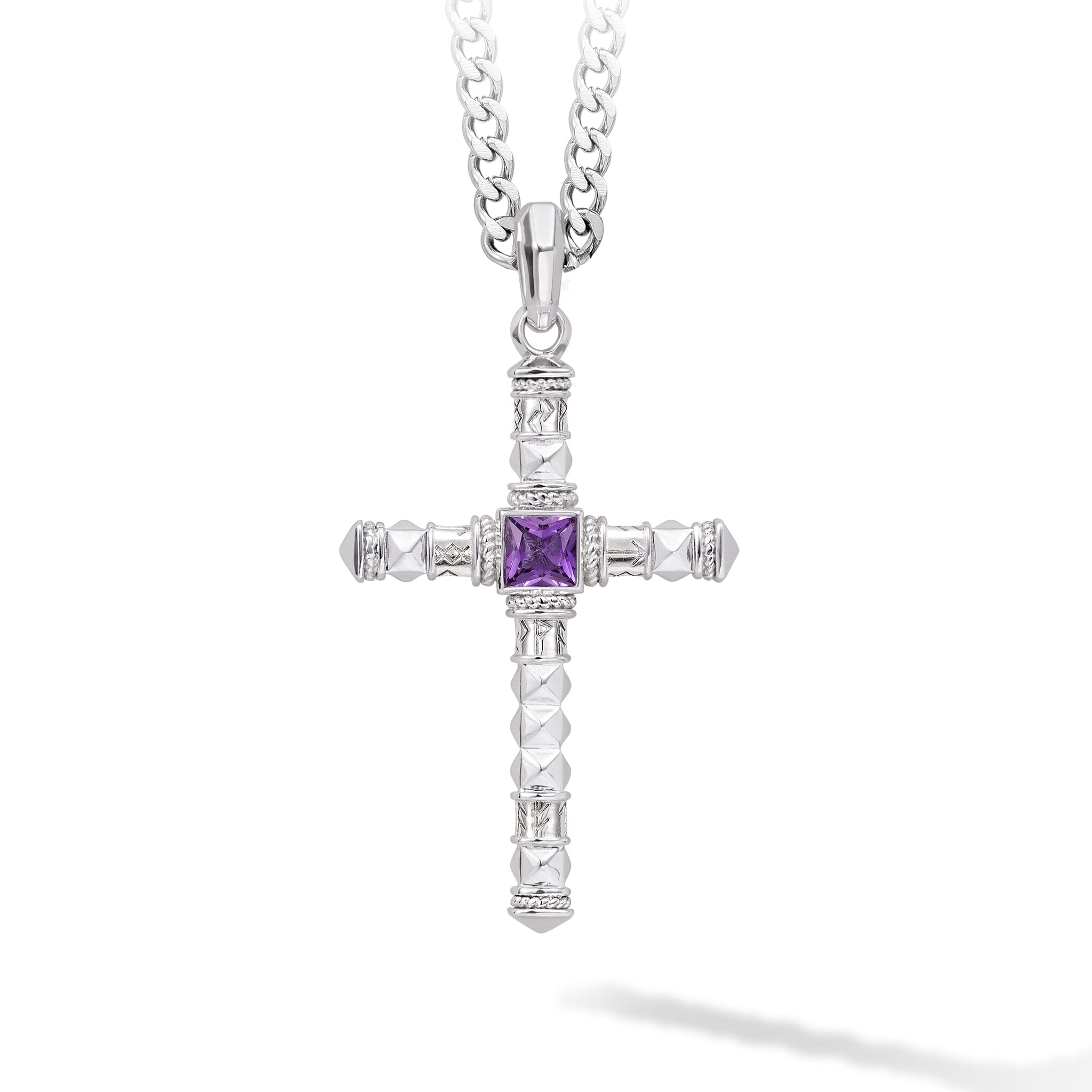 Runes-Engraved Cross Amethyst Necklace Necklaces AWNL 