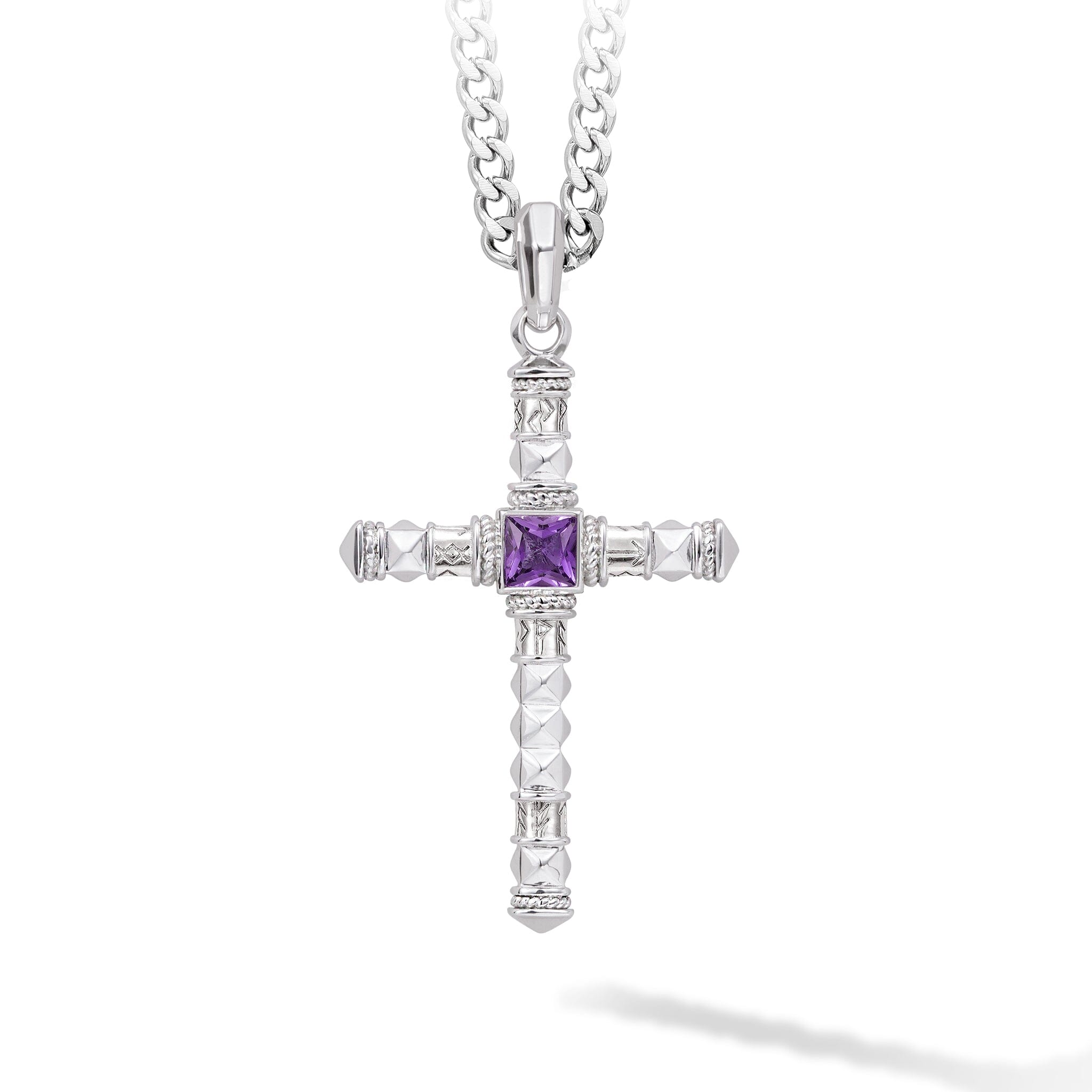 Runes-Engraved Cross Amethyst Necklace Necklaces AWNL