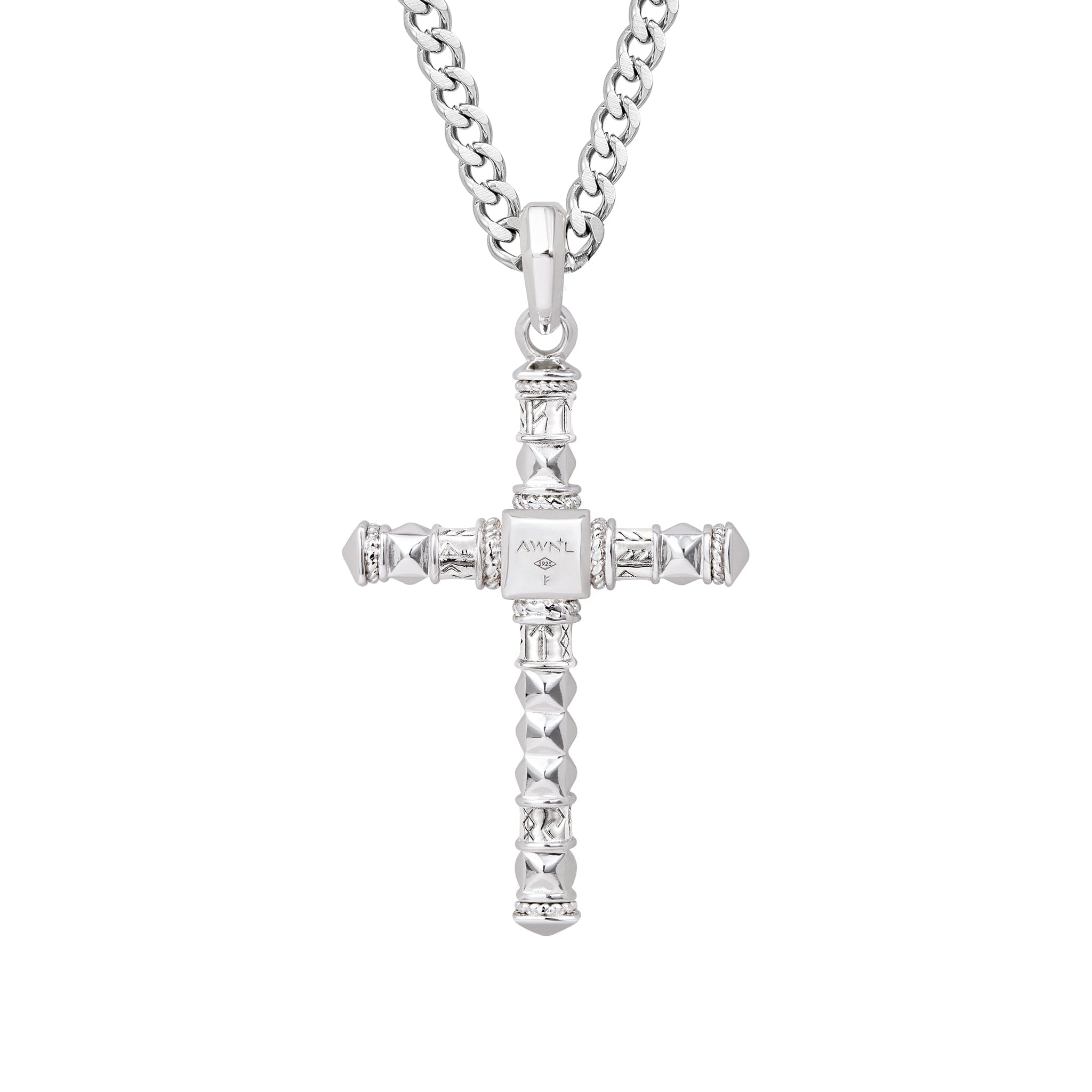 Runes-Engraved London Blue Topaz Cross Necklace Necklaces AWNL 