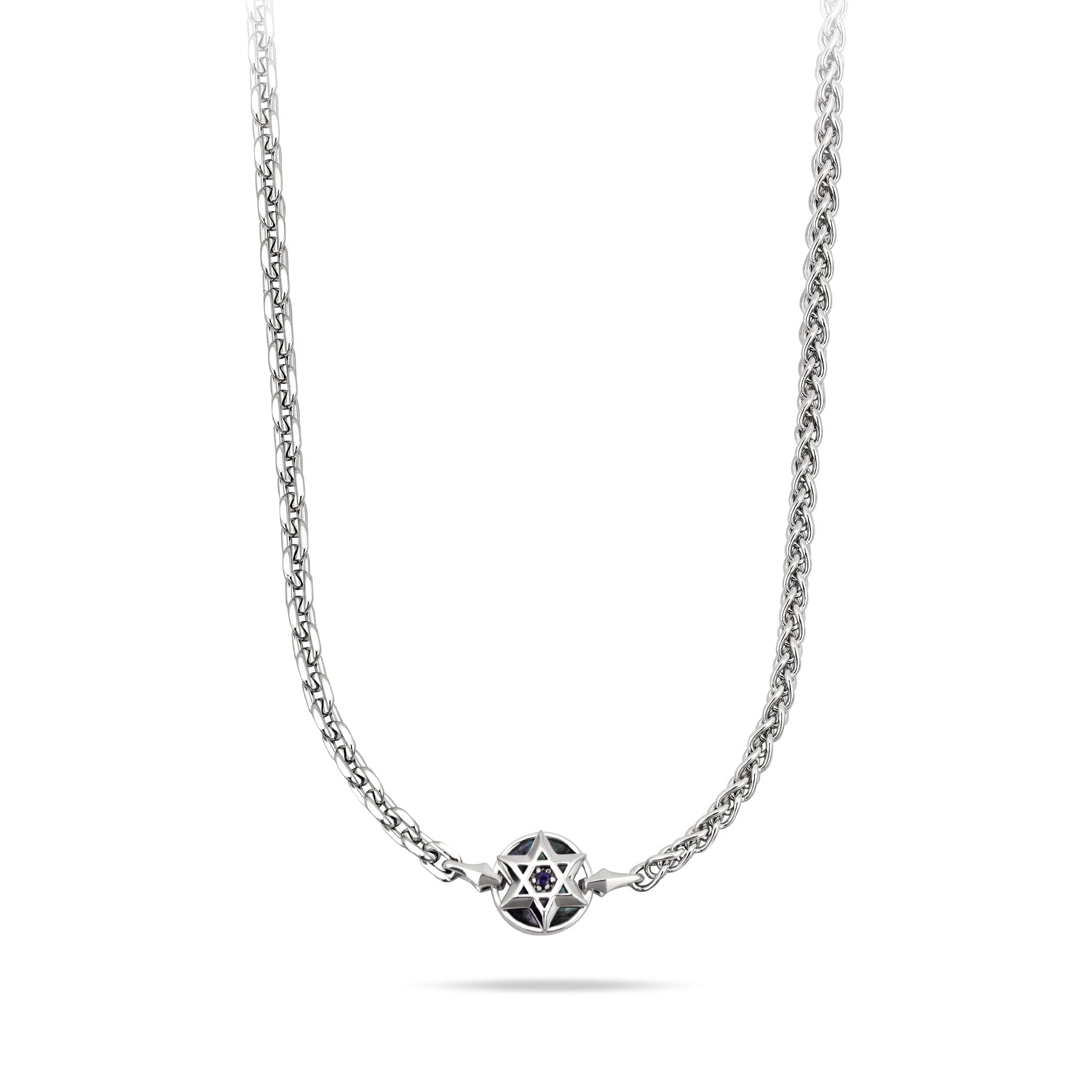 Silver Chain Necklace with Sapphire & Black Mother of Pearl