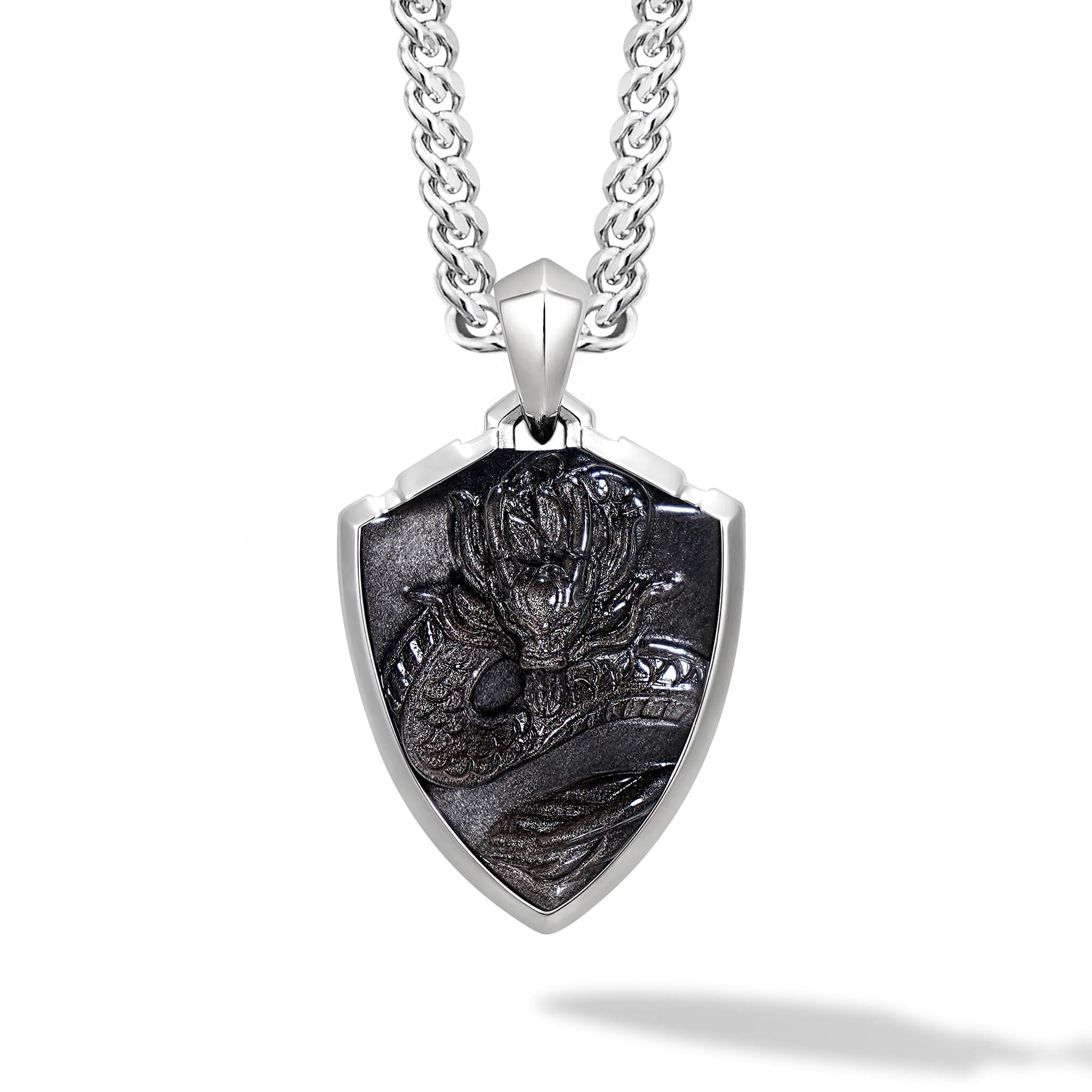 Silver Obsidian Dragon Necklace Necklaces AWNL Silver Set 55cm