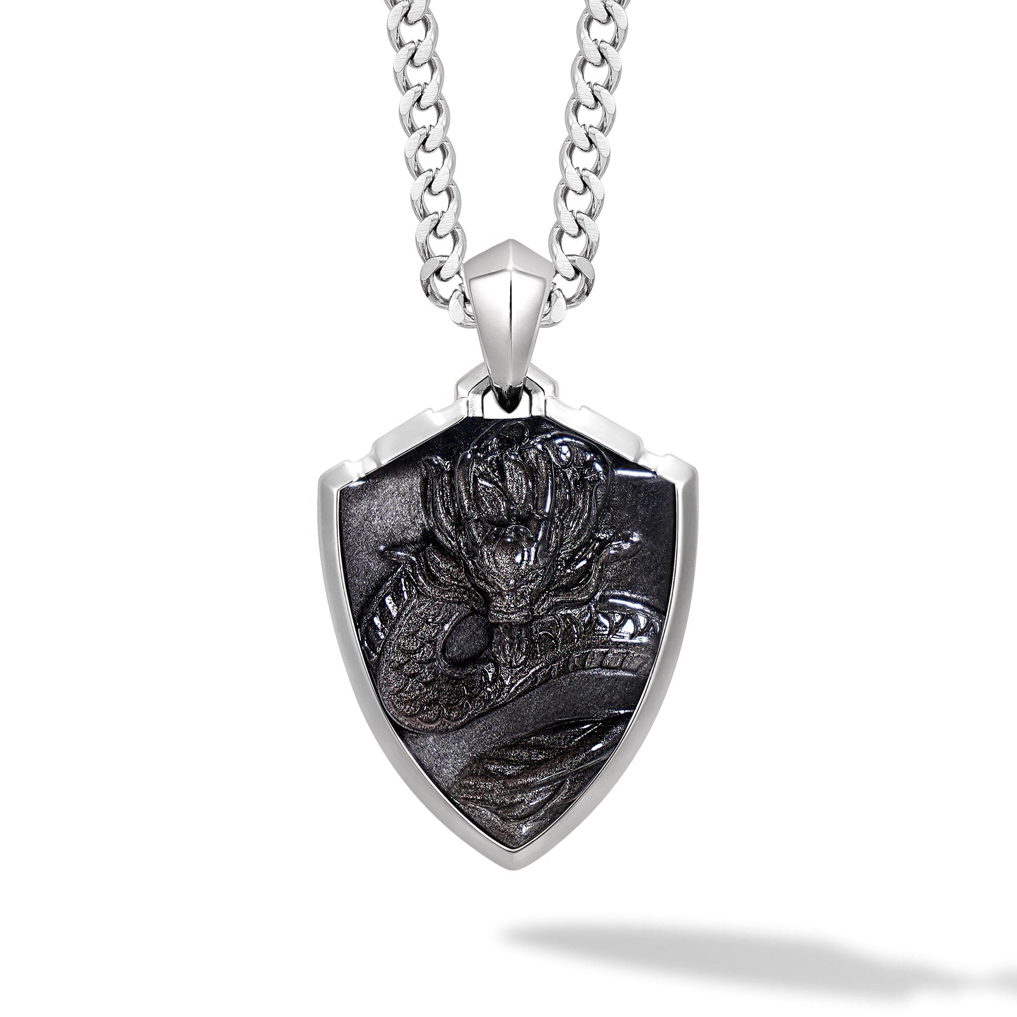 AWNL Men's Dog Tag Pendant Necklace with Meteorite Sterling Silver Chain  Gift for Men