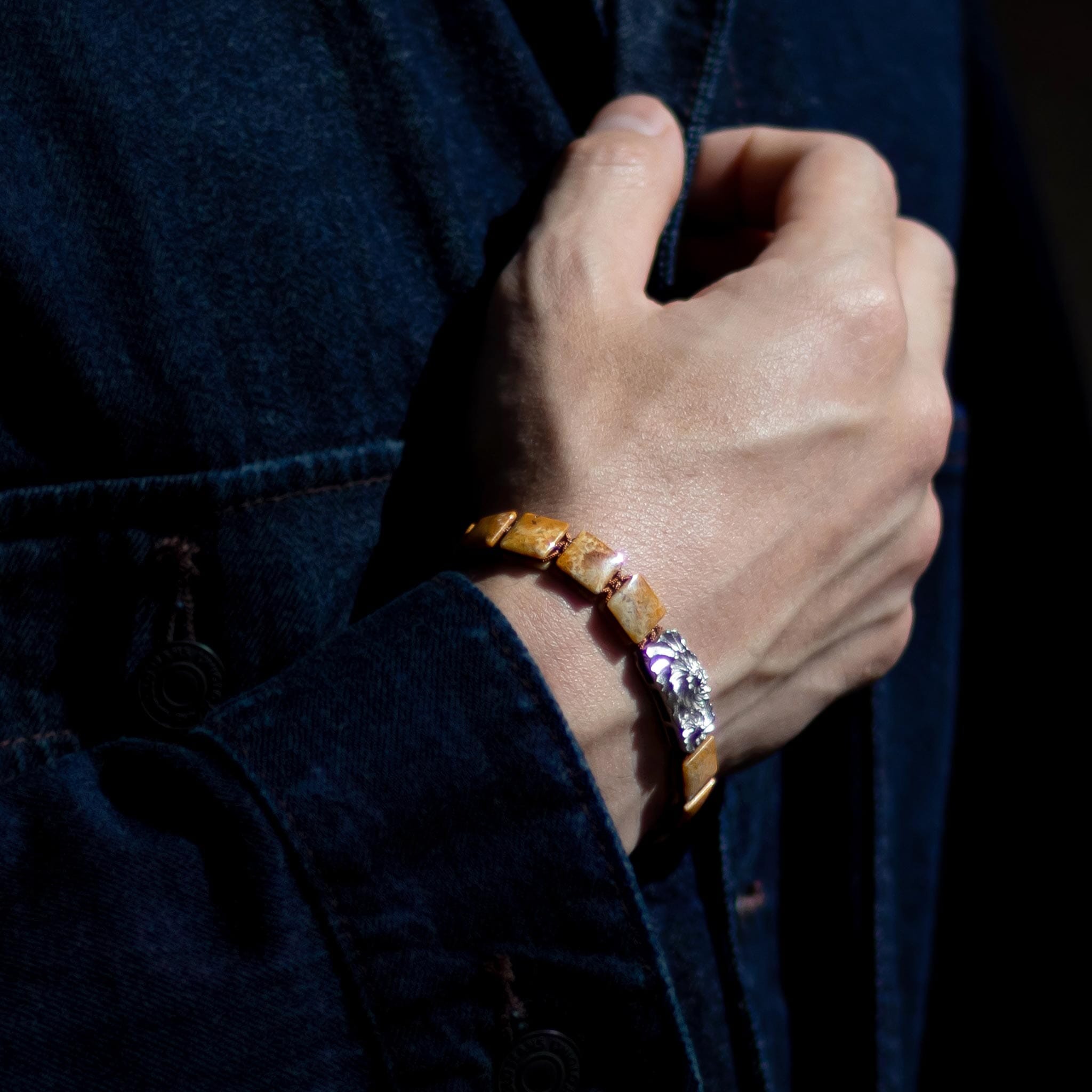 Twin Ammonite & Agatized Coral Macrame Bracelet Bracelets AWNL