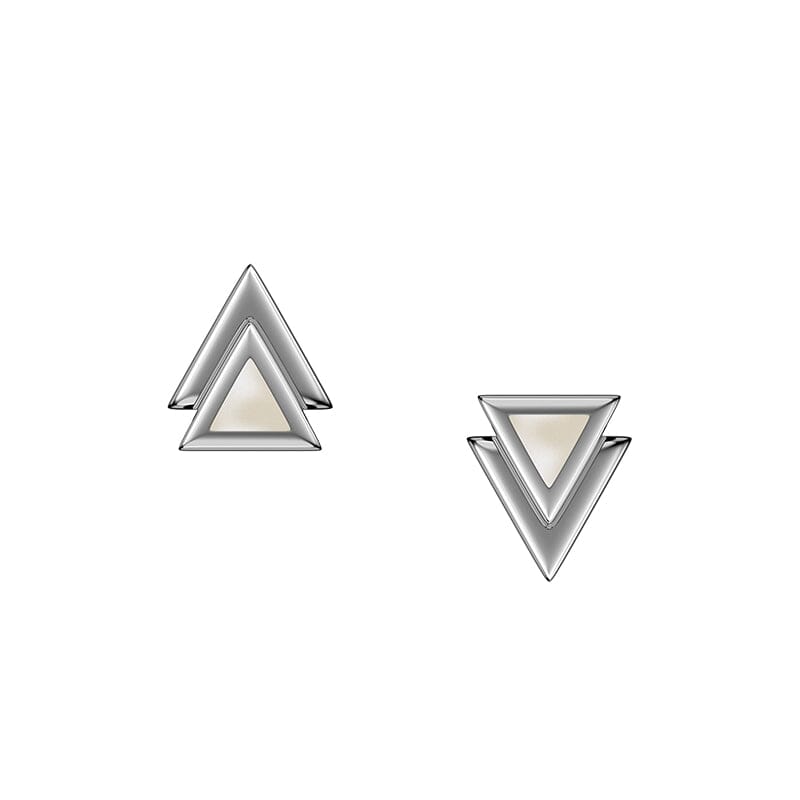 Couple's Double Triangle Silver Studs Earrings White AWNL Jewelry