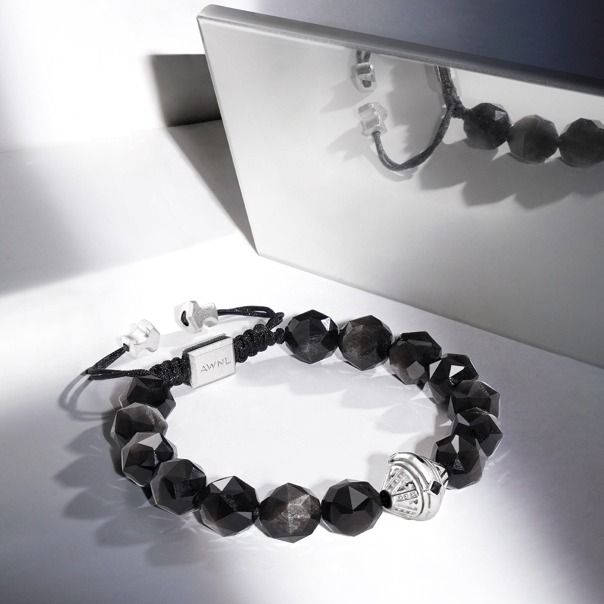 Men's Beacon Beaded Bracelet with Silver Obsidian Bracelets WAA FASHION GROUP