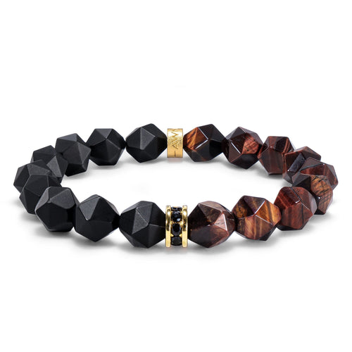Men's Beaded Bracelet with Black Onyx and Red Tiger Eye Bracelets WAA FASHION GROUP