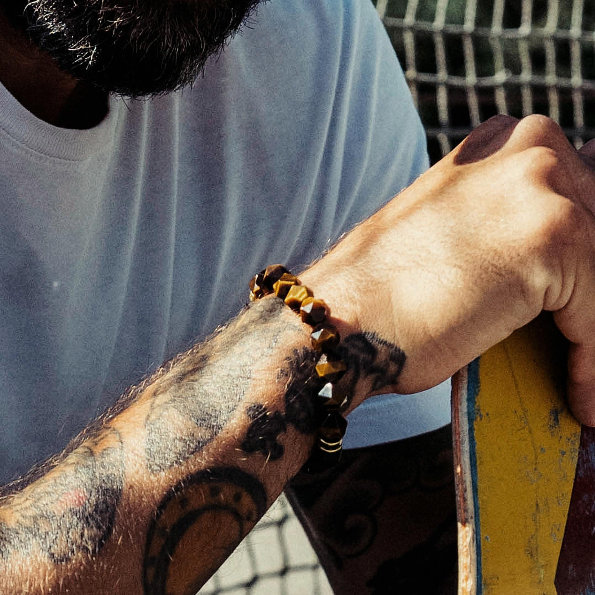 Men's Beaded Bracelet with Black Onyx and Tiger Eye Bracelets WAA FASHION GROUP