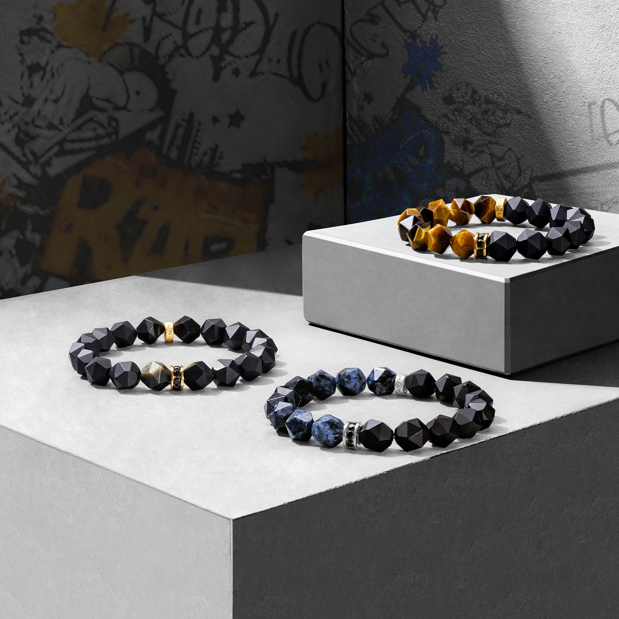 Men's Beaded Bracelet with Black Onyx and Tiger Eye Bracelets WAA FASHION GROUP