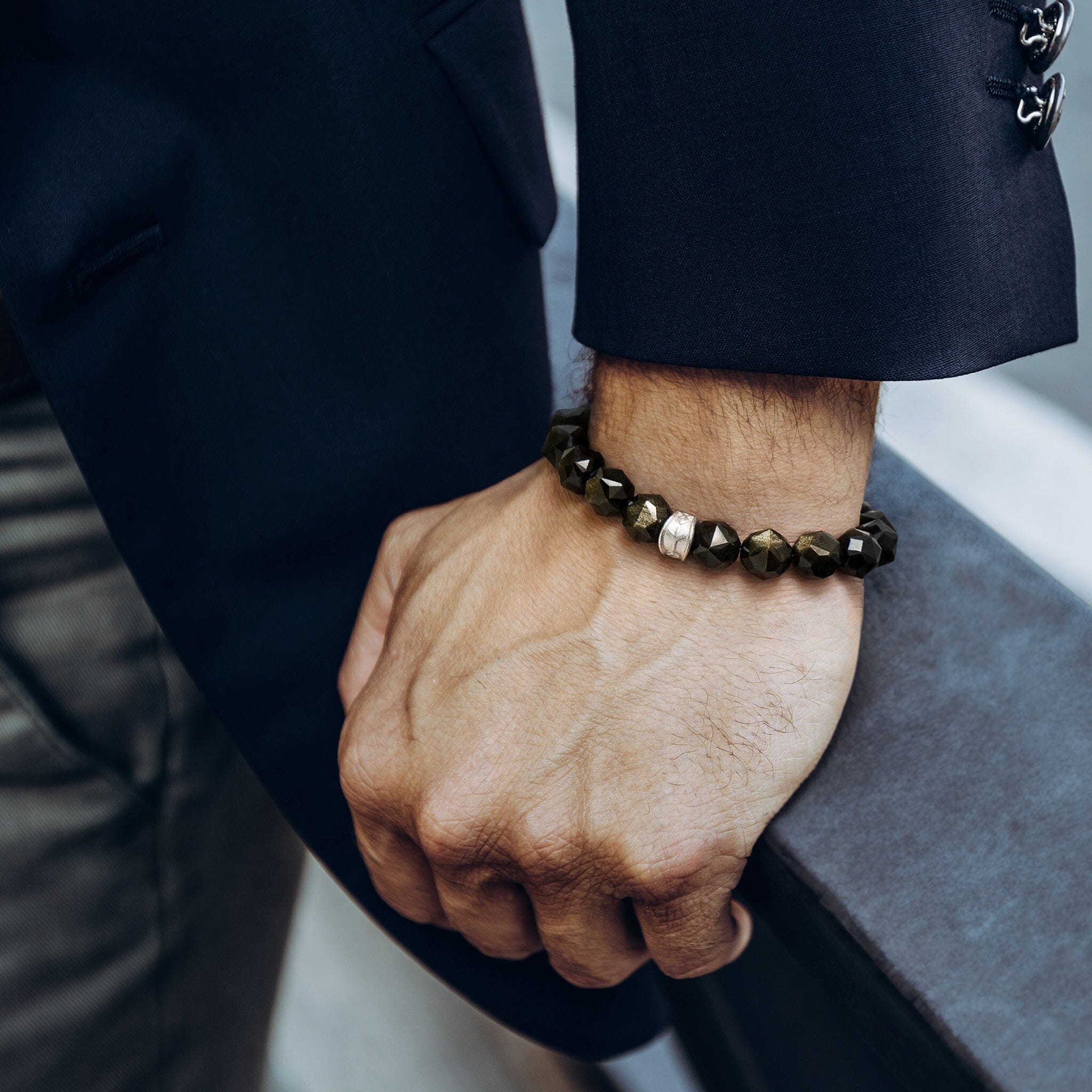 Men's Beaded Bracelet with Engraved Runes and Golden Obsidian Bracelets WAA FASHION GROUP 