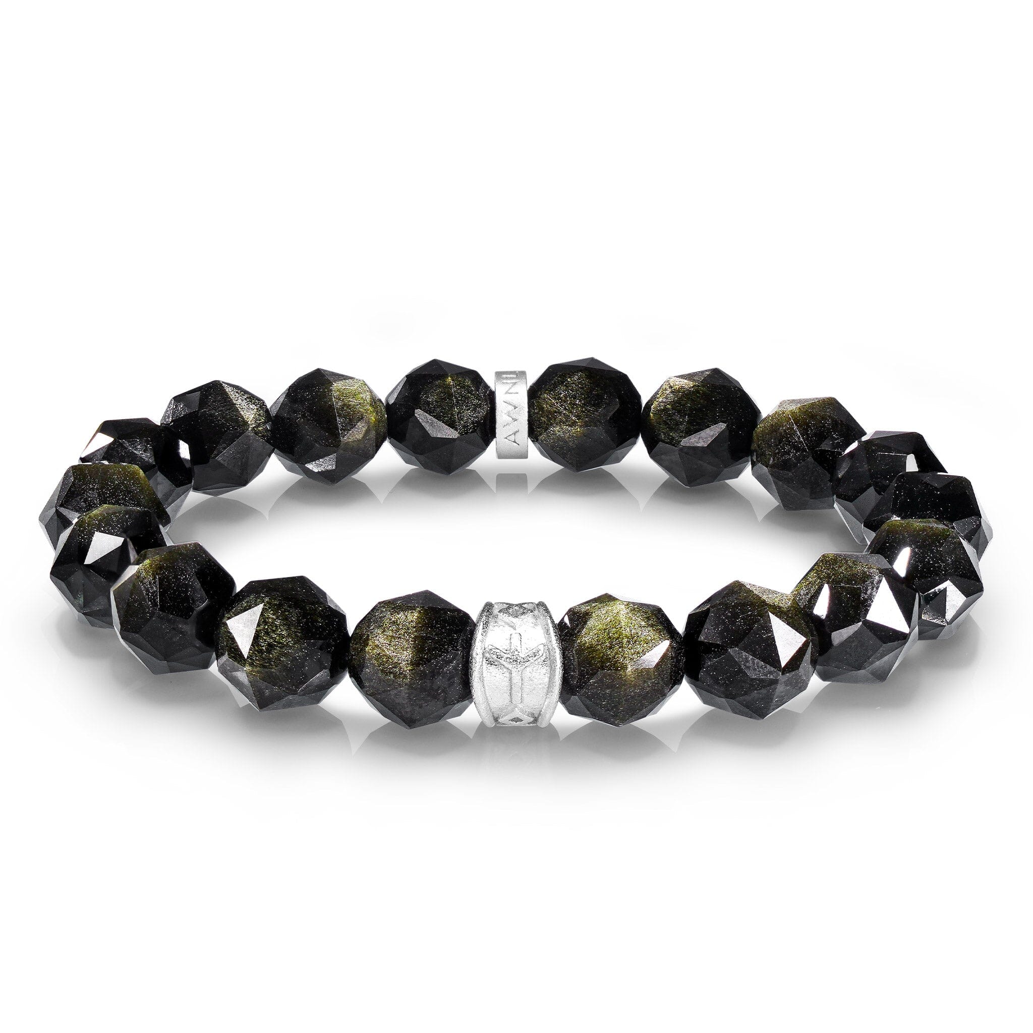 Men's Beaded Bracelet with Engraved Runes and Golden Obsidian Bracelets WAA FASHION GROUP