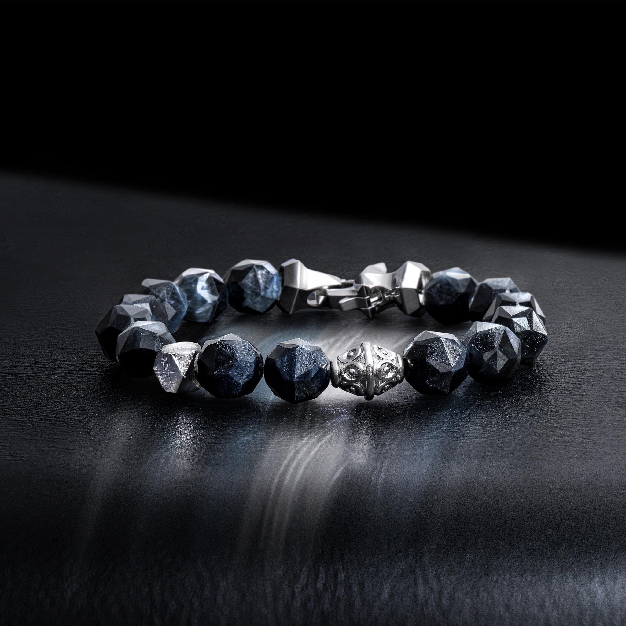 Men's Beaded Bracelet with Meteorite and Hawk Eye Bracelets WAA FASHION GROUP