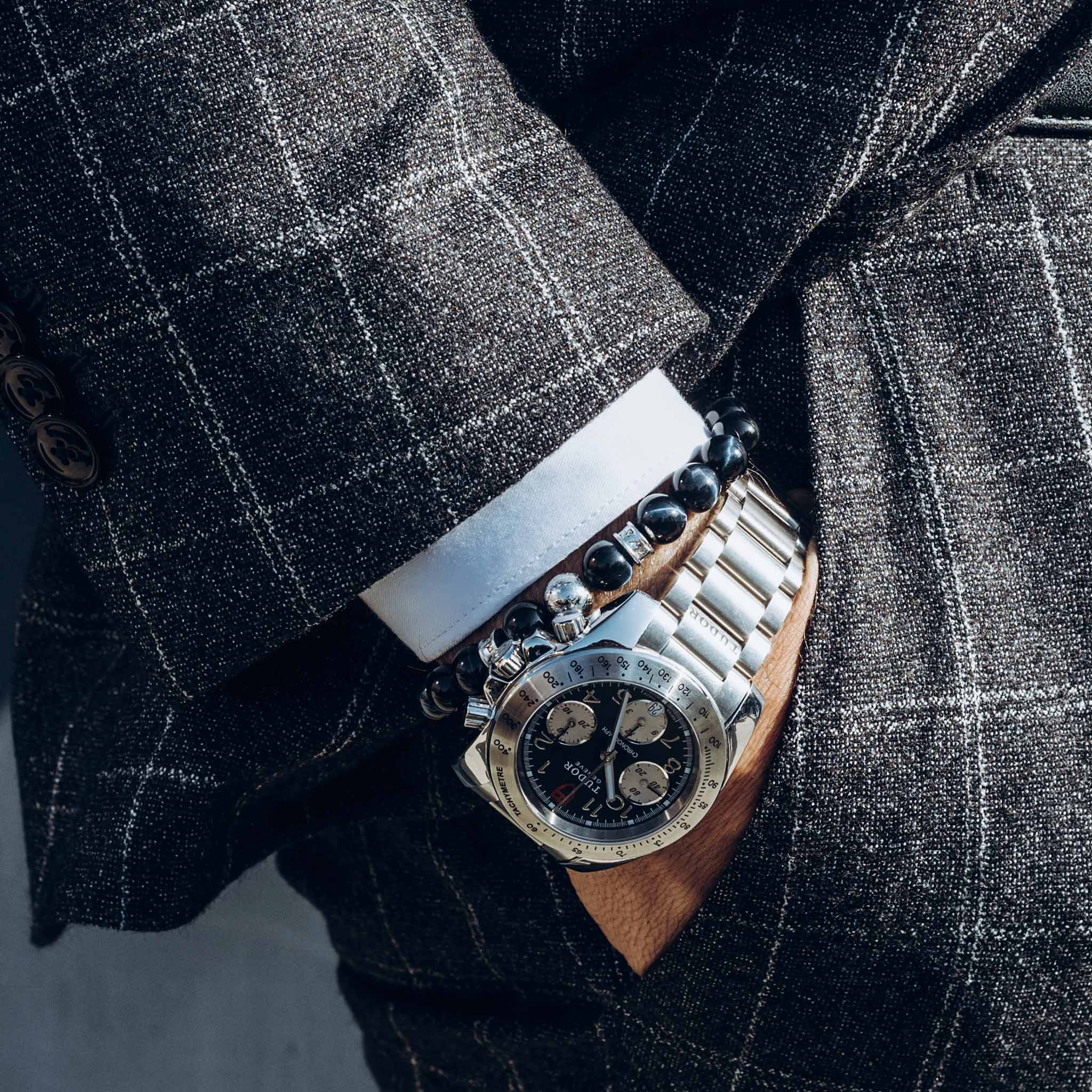 Men's Beaded Bracelet with Meteorite, Hawk Eye and Rune Charms Bracelets WAA FASHION GROUP