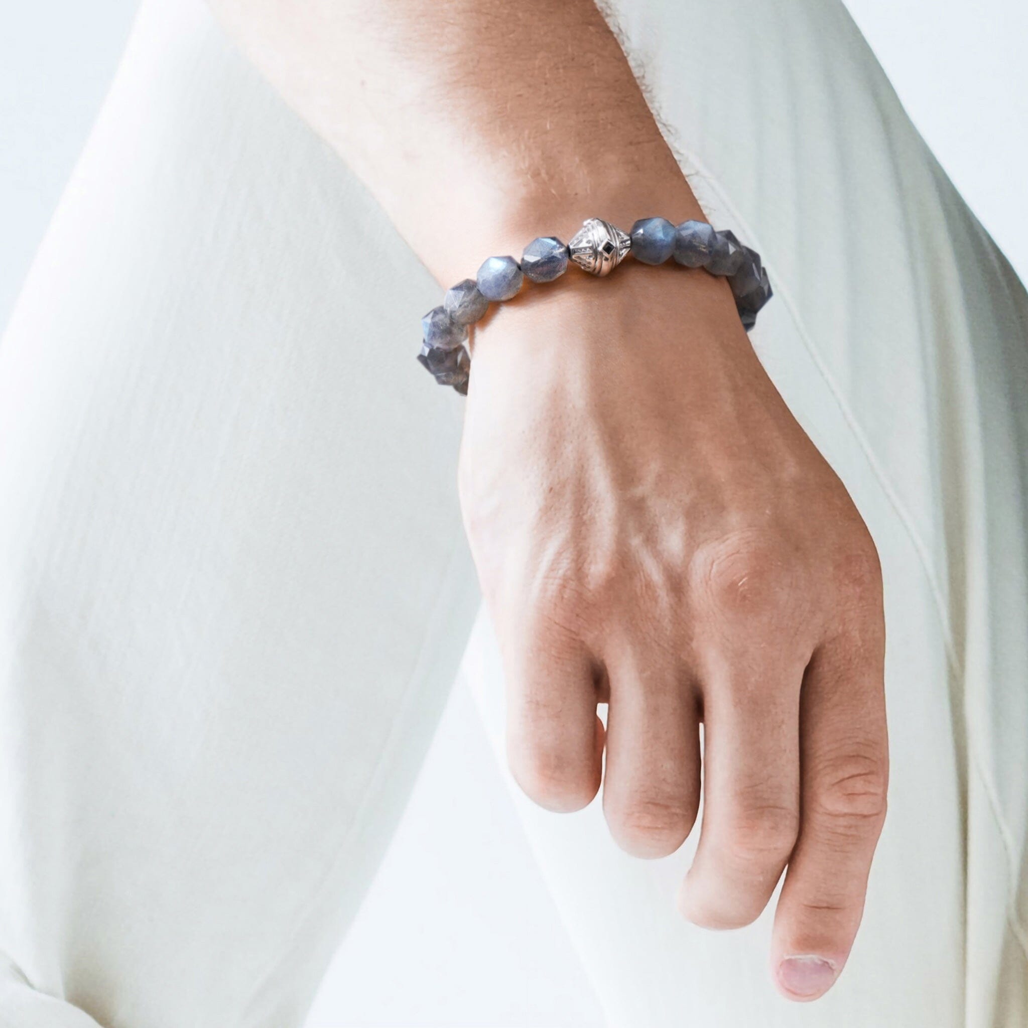 Men’s Beaded Bracelet with Spectrolite and Beacon Charm Bracelets WAA FASHION GROUP