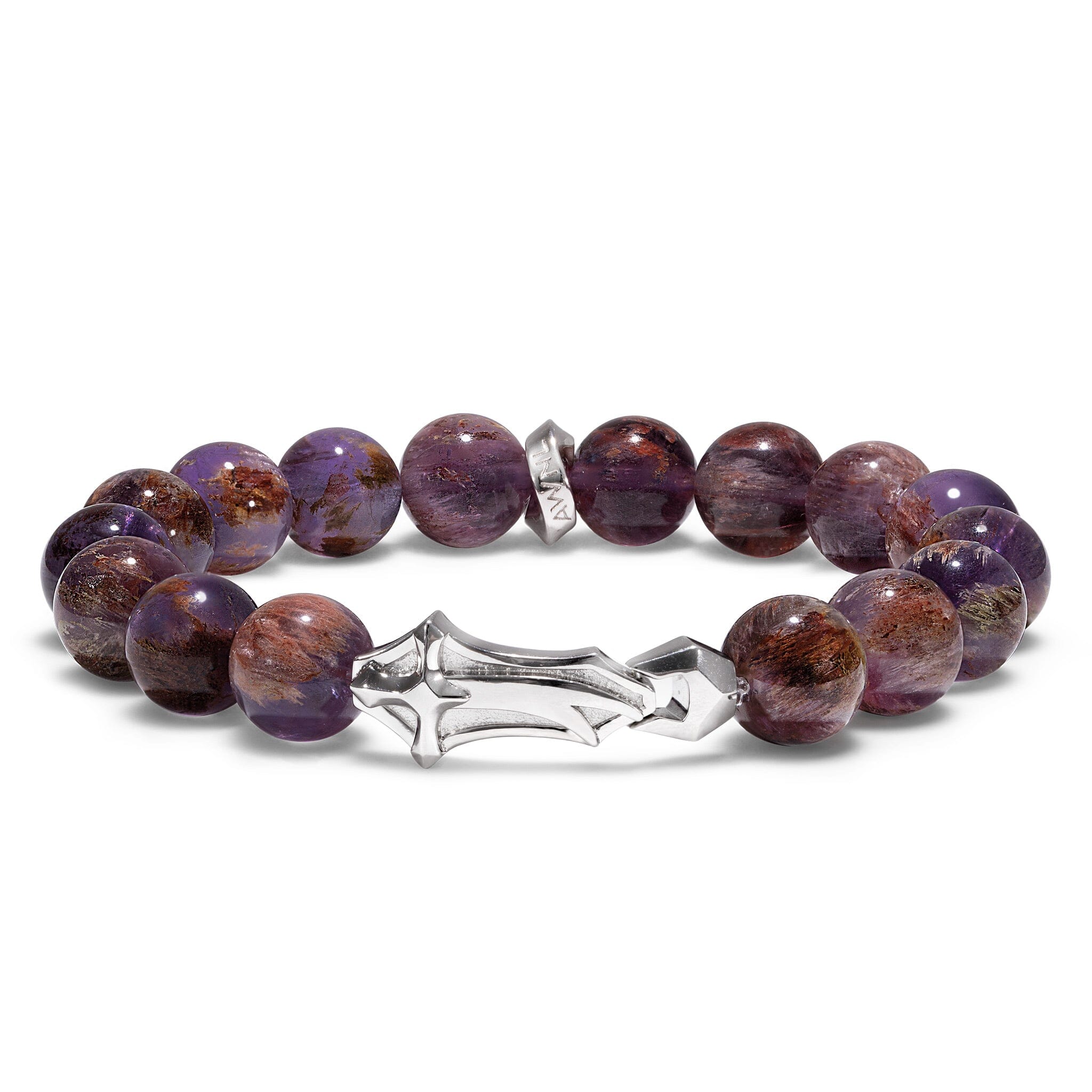 Men's Beaded Bracelet with Zulfiqar Sword Charm and Purple Phantom Quartz Bracelets WAA FASHION GROUP