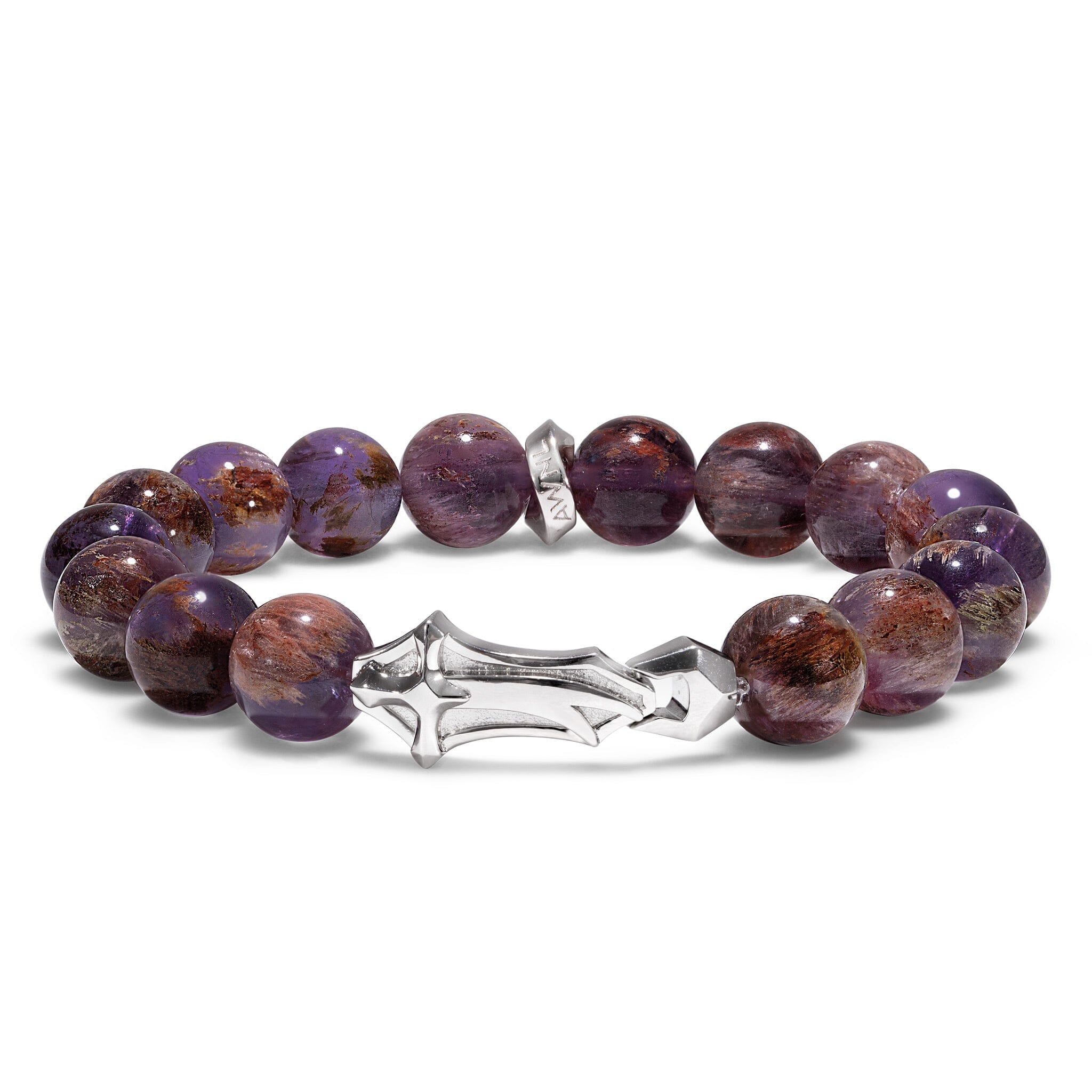 Men's Beaded Bracelet with Zulfiqar Sword Charm and Purple Phantom Quartz Bracelets WAA FASHION GROUP 