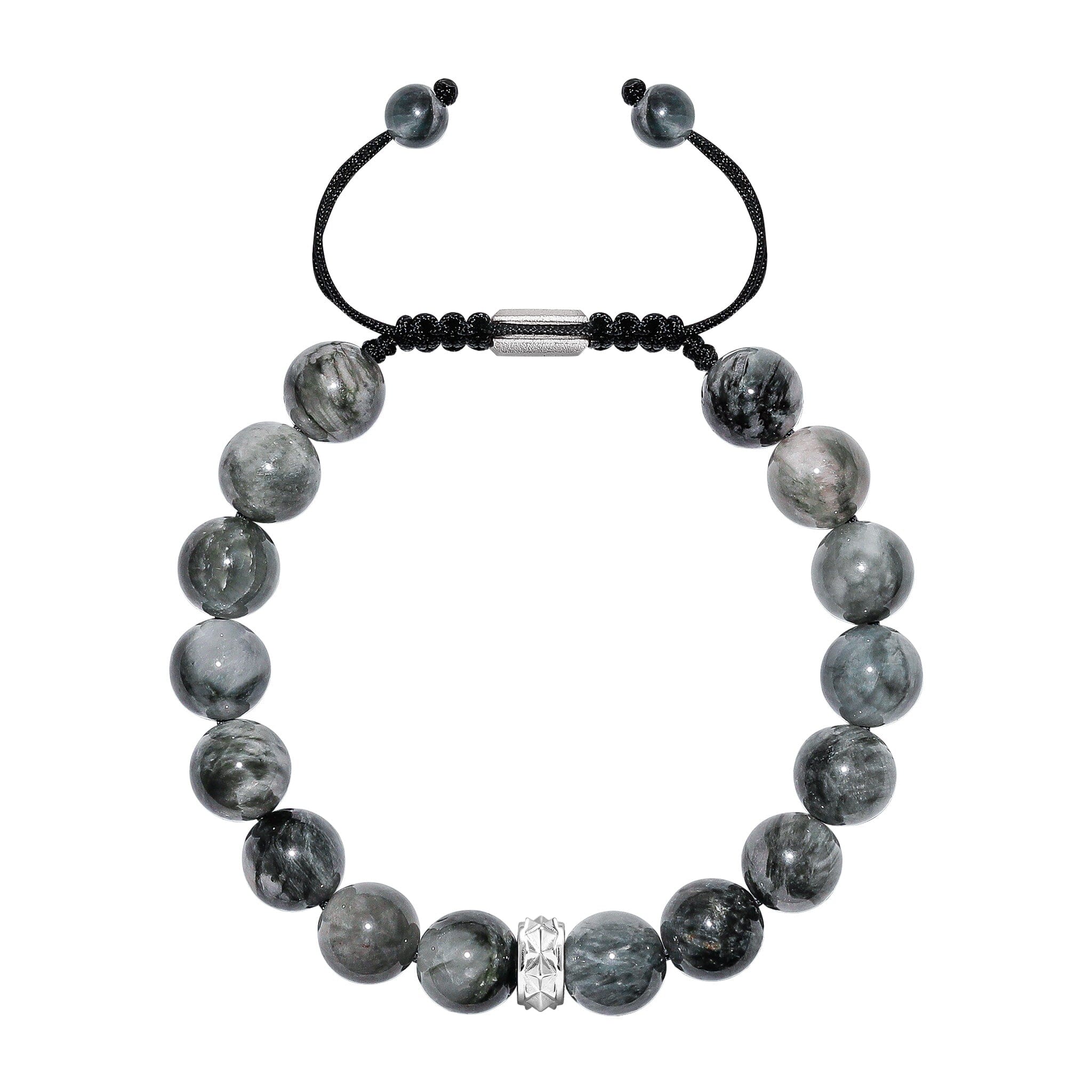 Men's Beaded Drawstring Bracelet with Grey Hawk Eye Bracelets WAA FASHION GROUP
