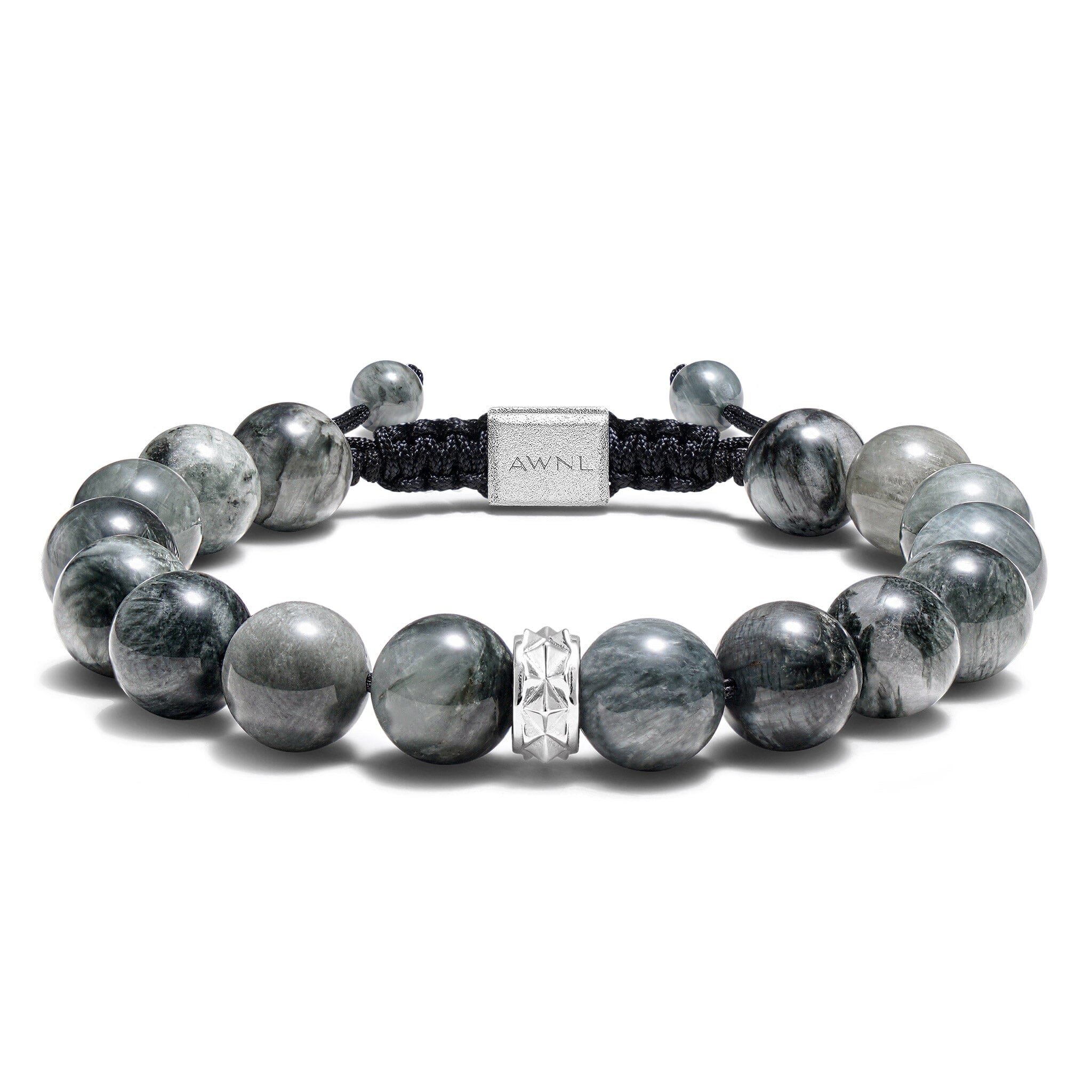 Men's Beaded Drawstring Bracelet with Grey Hawk Eye Bracelets WAA FASHION GROUP
