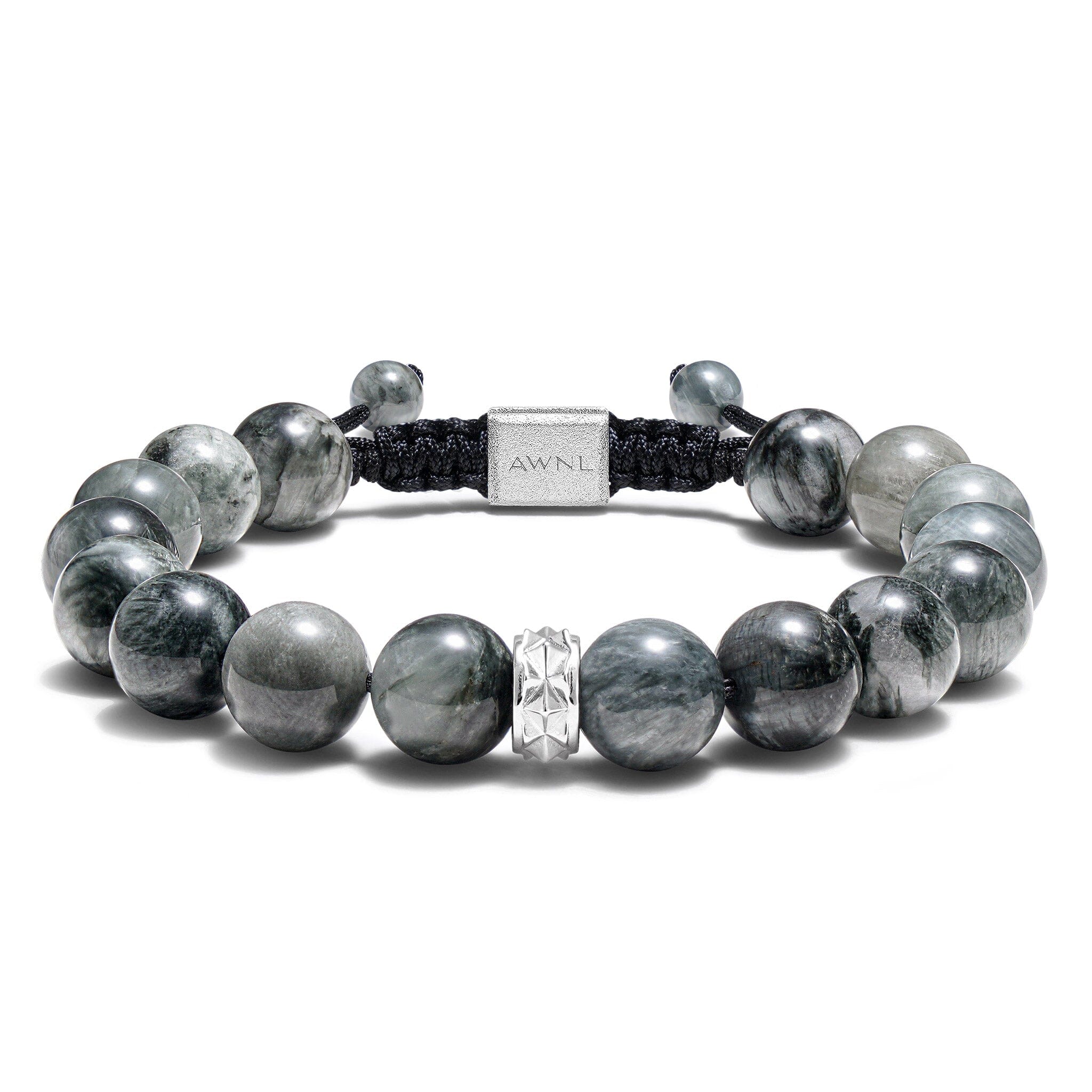 Men's Beaded Drawstring Bracelet with Grey Hawk Eye Bracelets WAA FASHION GROUP 