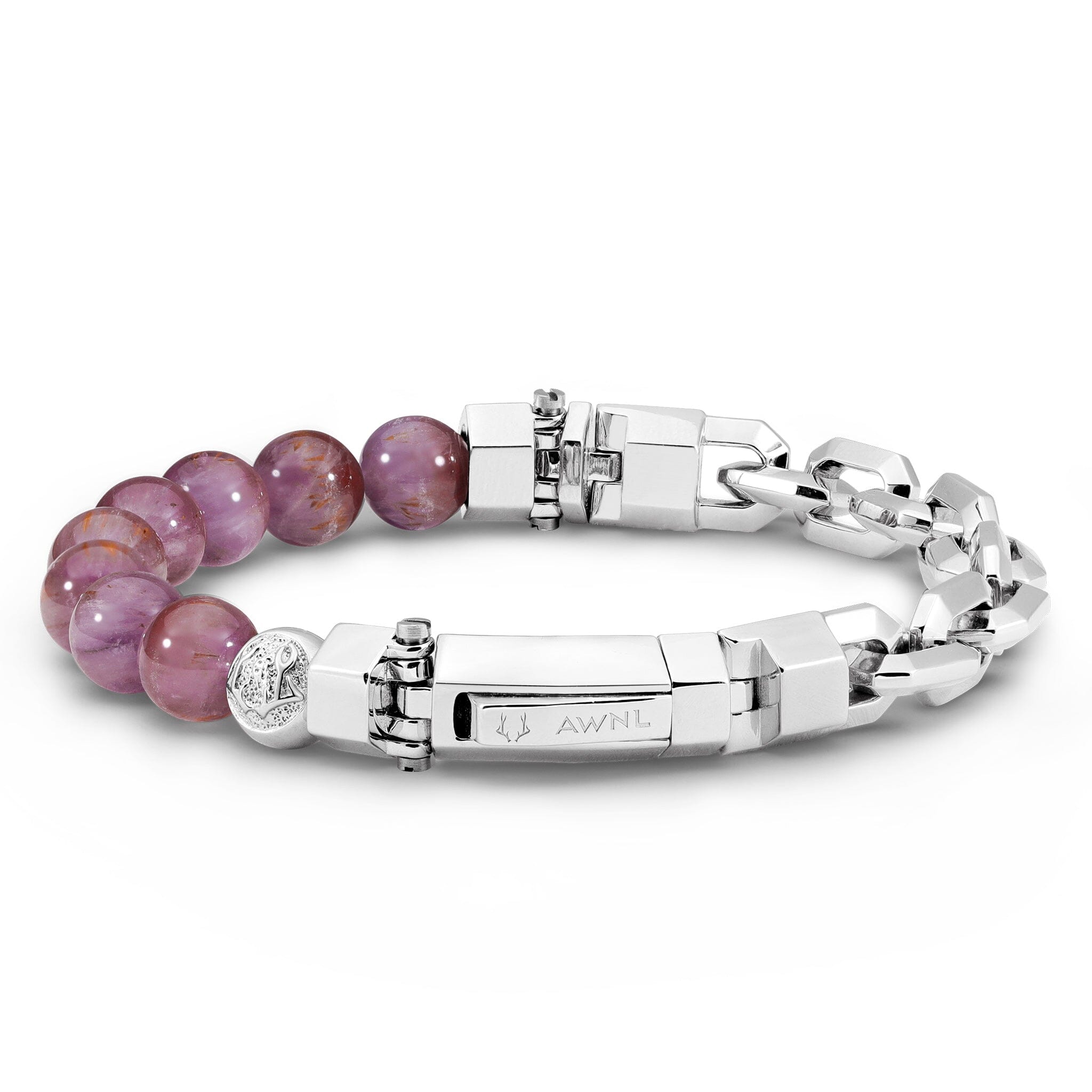 Men's Beaded Silver Chain Bracelet with Auralite-23 Bracelets WAA FASHION GROUP