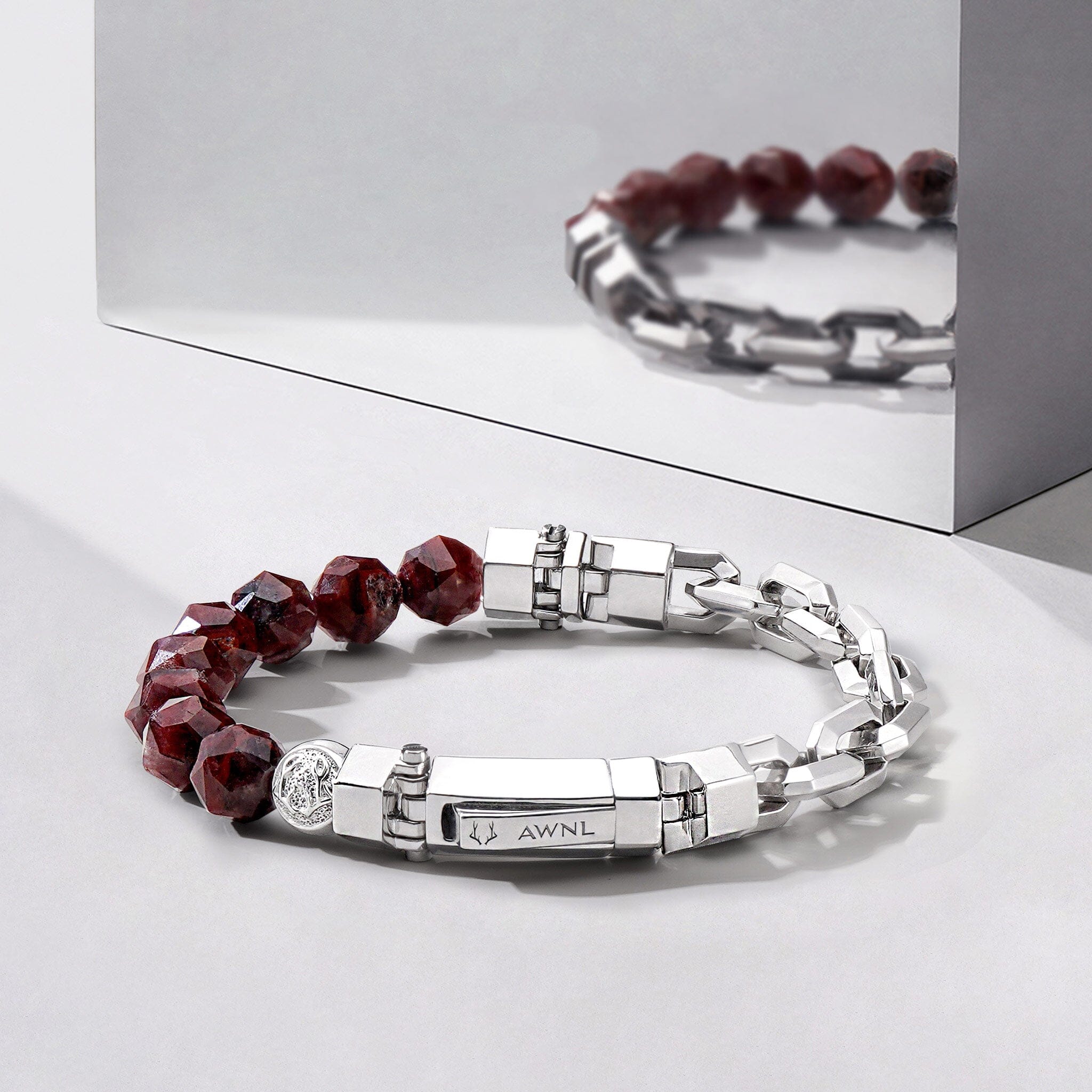 Men's Beaded Silver Chain Bracelet with Auralite-23 Bracelets WAA FASHION GROUP