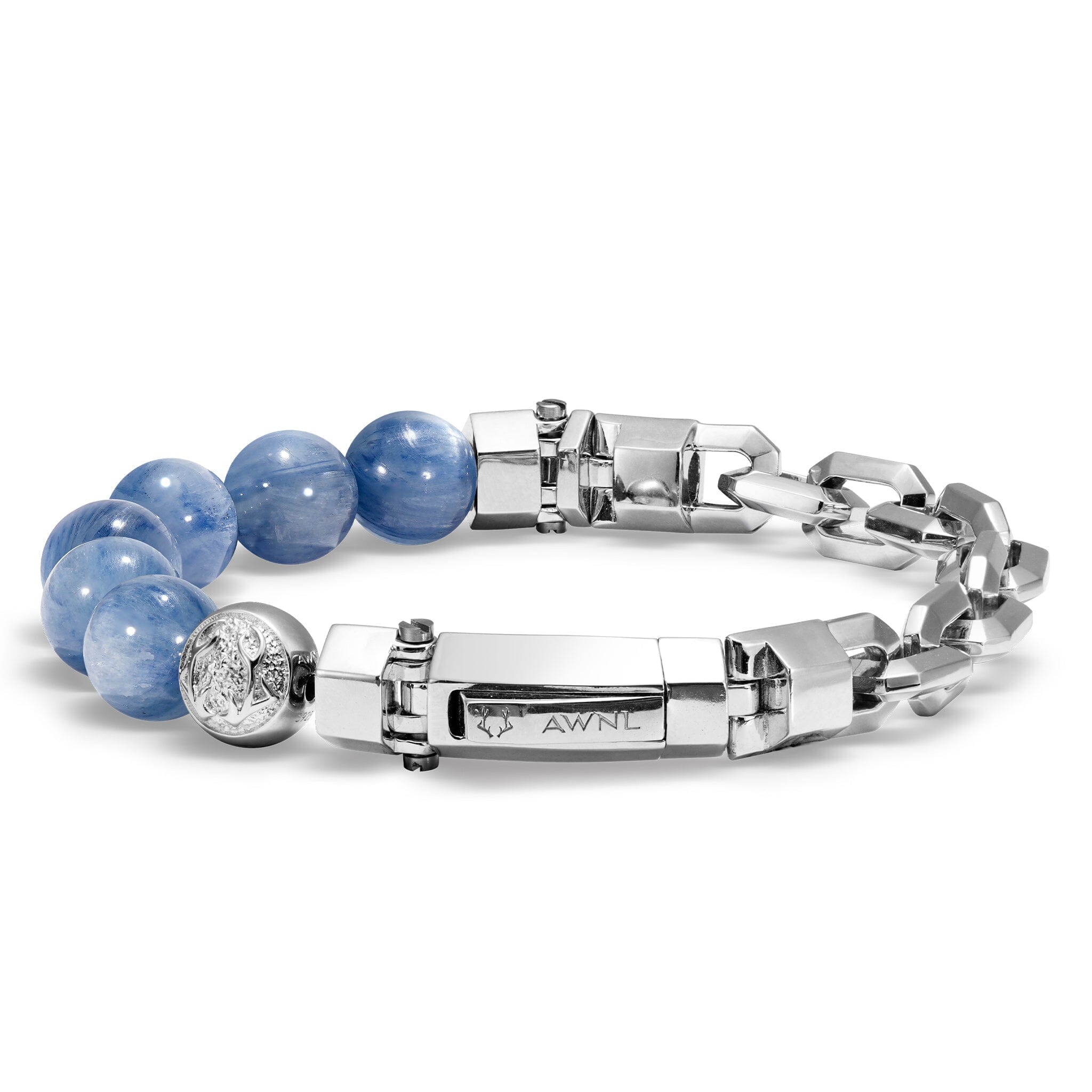 Men's Beaded Silver Chain Bracelet with Kyanite Bracelets WAA FASHION GROUP 