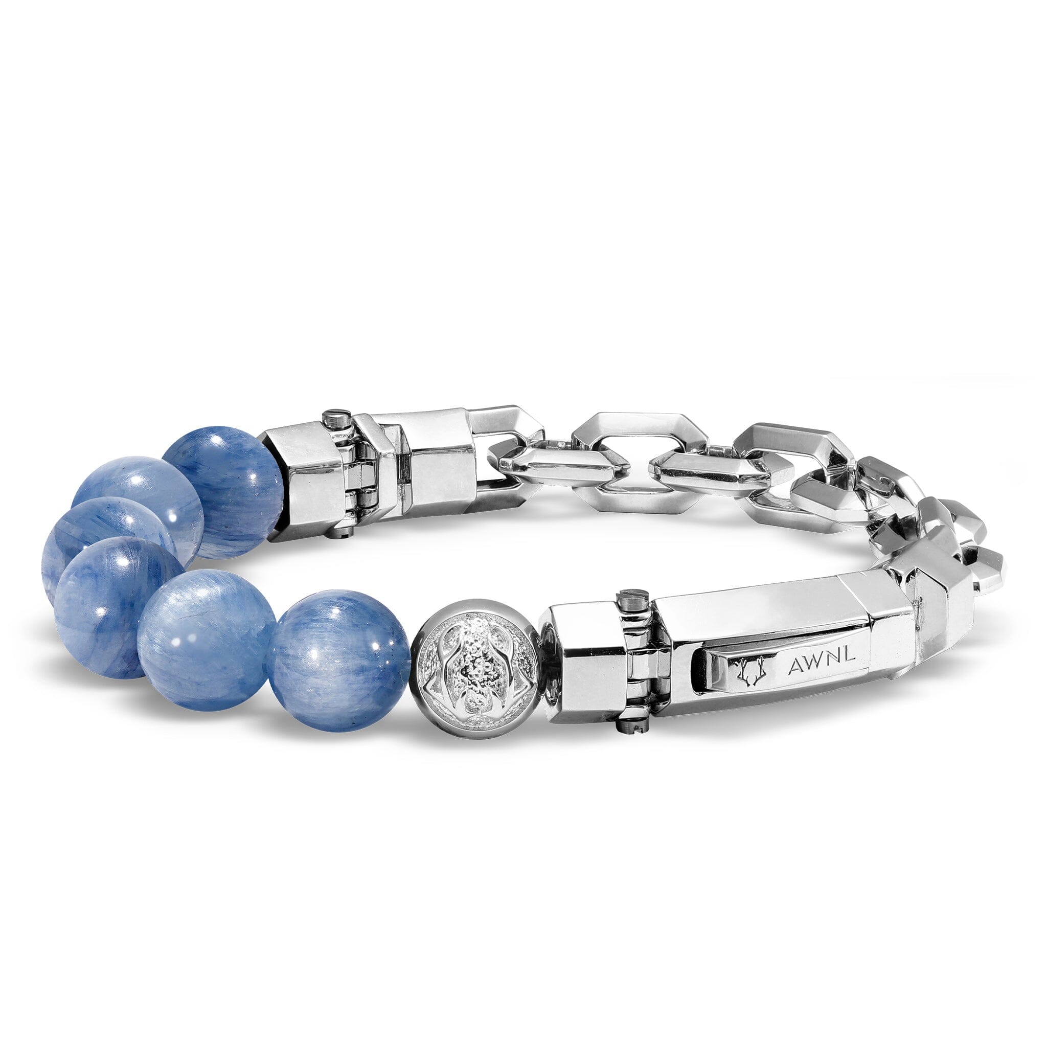 Men's Beaded Silver Chain Bracelet with Kyanite Bracelets WAA FASHION GROUP
