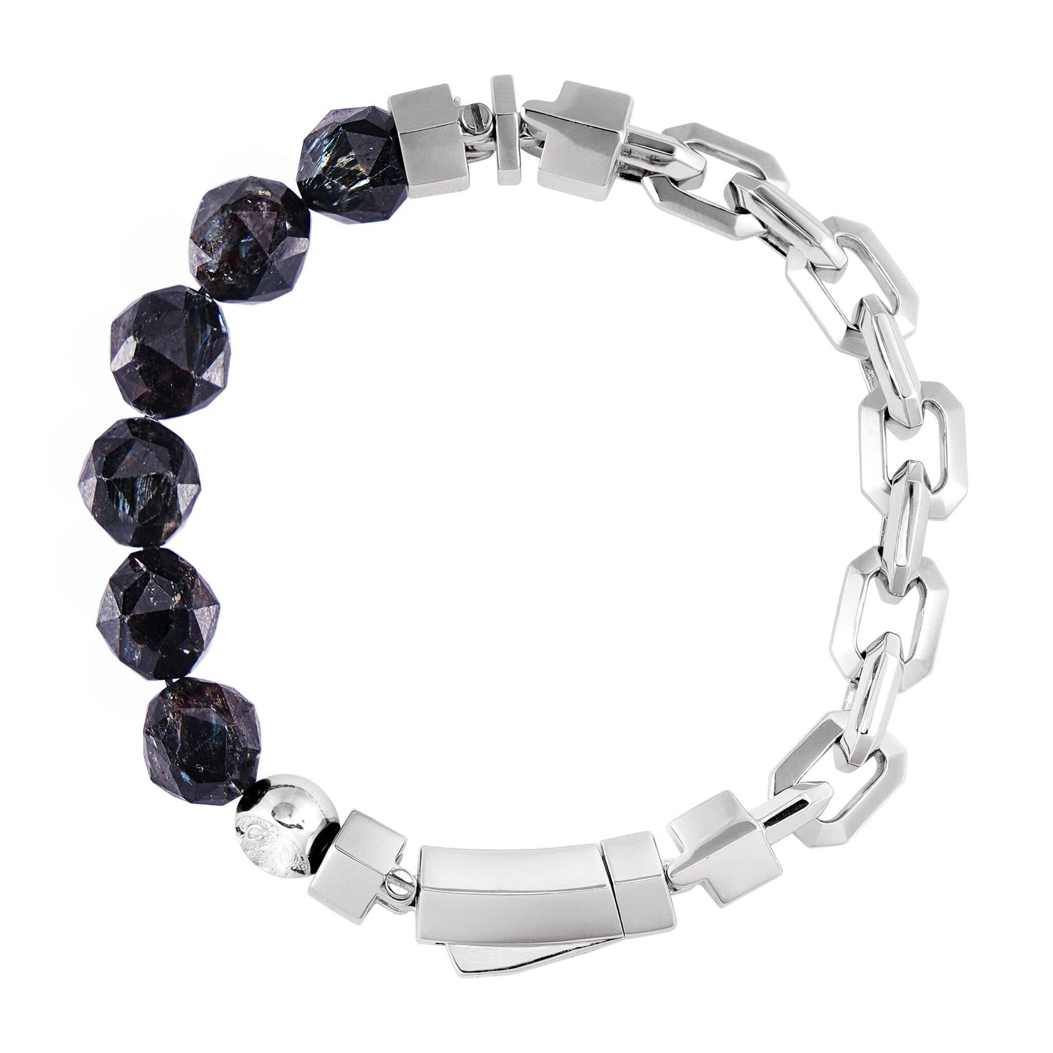 Men's Beaded Silver Chain Bracelet with Nuummite Bracelets WAA FASHION GROUP 