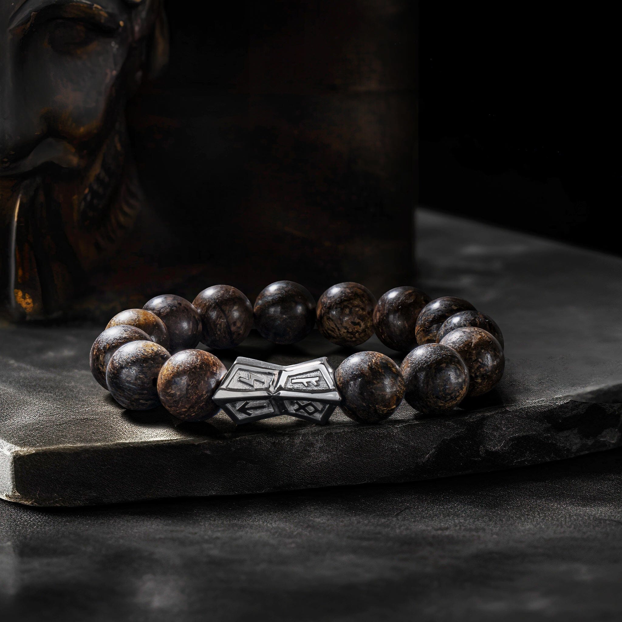 Men's Crossguard Charm Beaded Bracelet with Bronzite and Runes Bracelets WAA FASHION GROUP