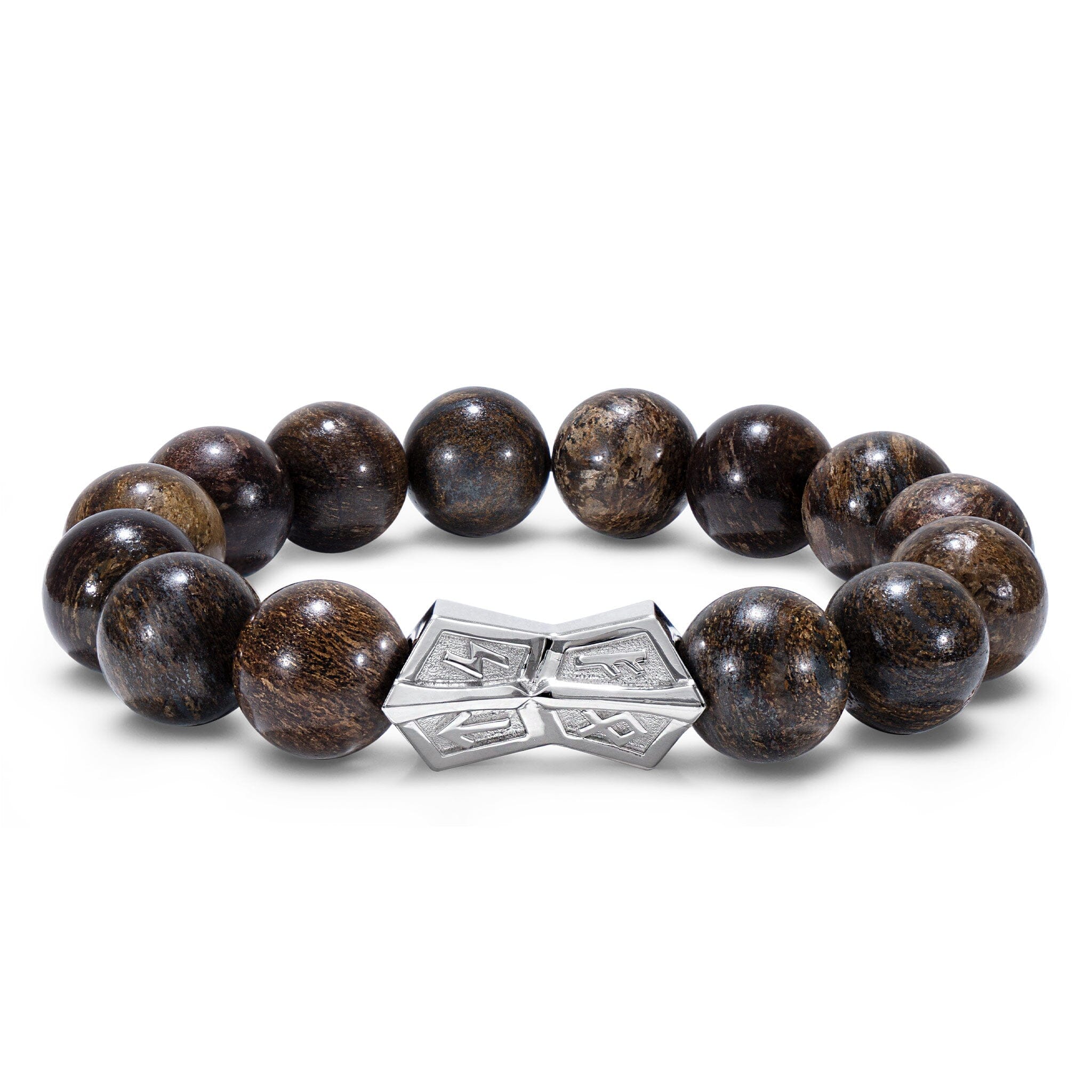 Men's Crossguard Charm Beaded Bracelet with Bronzite and Runes Bracelets WAA FASHION GROUP