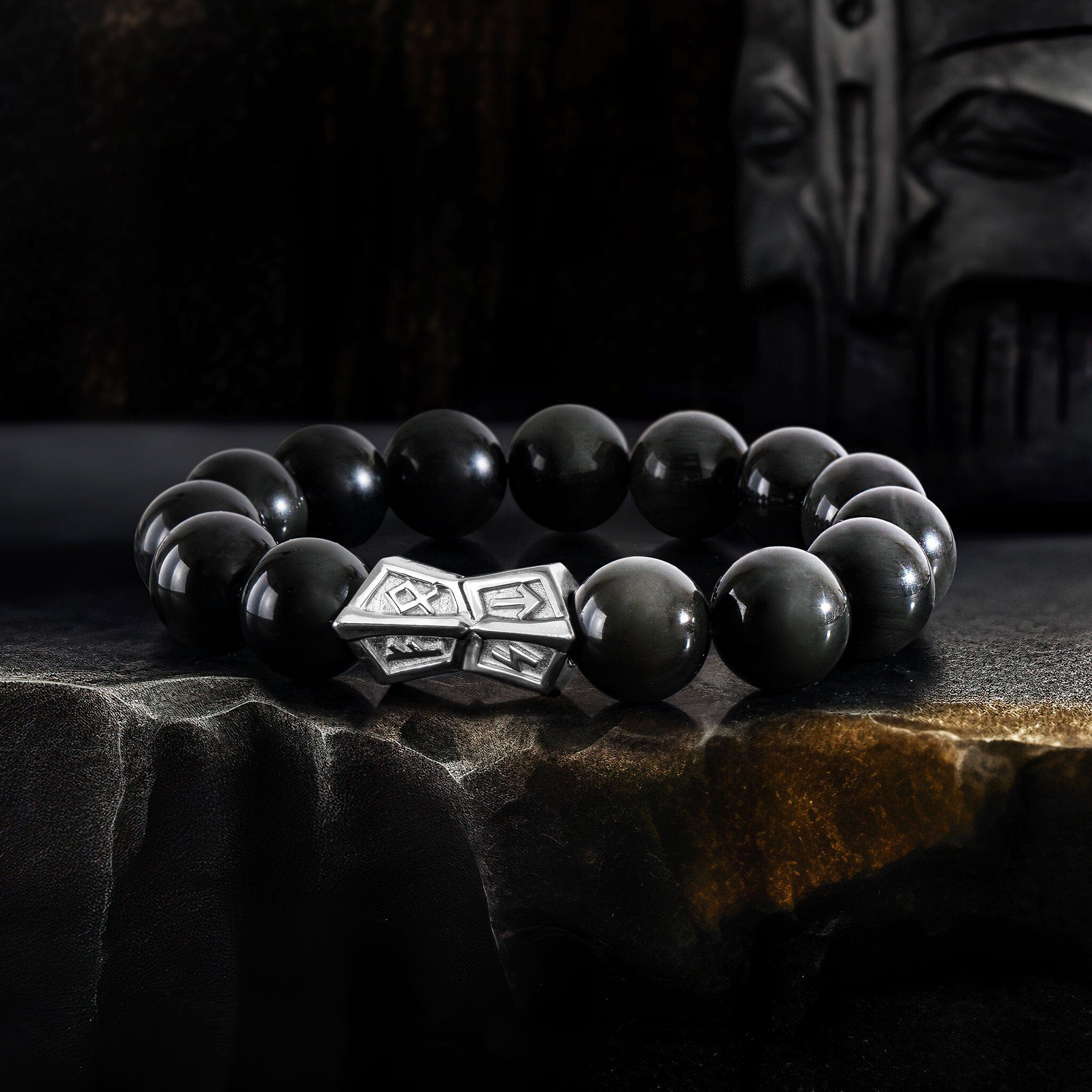 Men's Crossguard Charm Beaded Bracelet with Onyx and Runes Bracelets WAA FASHION GROUP 