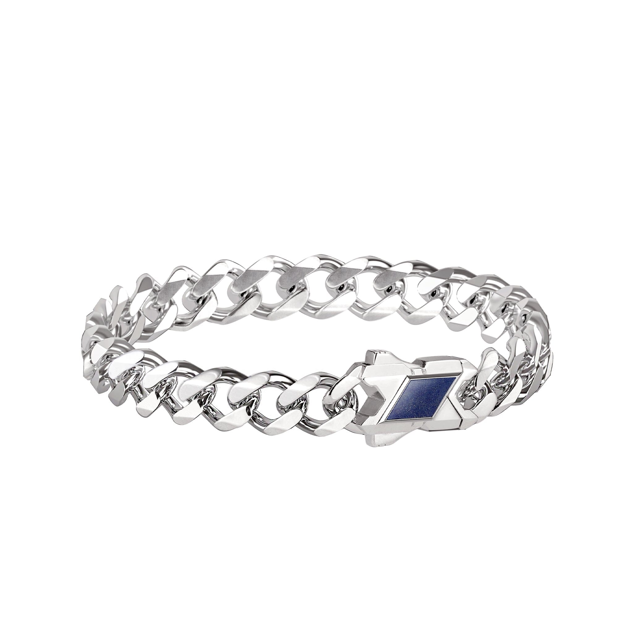 Men's Cuban Link Silver Chain Bracelet with Blue Aventurine Bracelets WAA FASHION GROUP