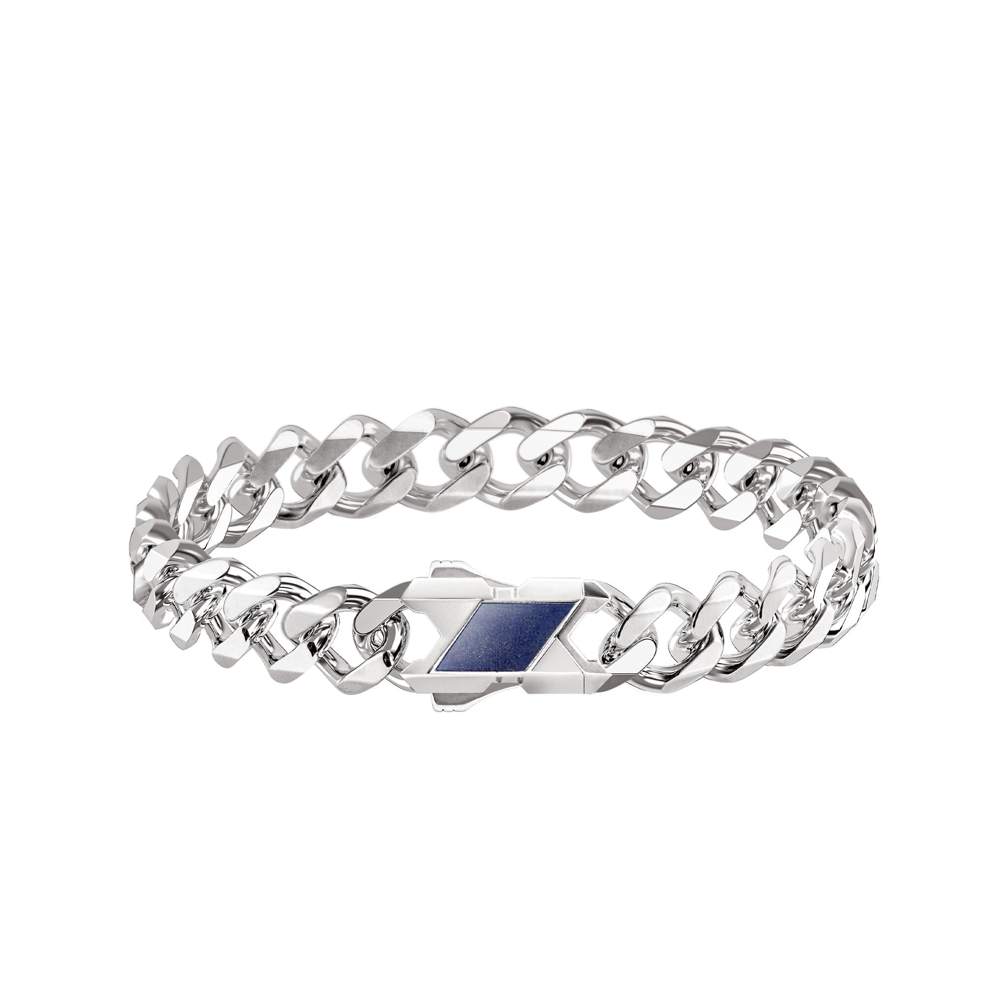 Men's Cuban Link Silver Chain Bracelet with Blue Aventurine Bracelets WAA FASHION GROUP