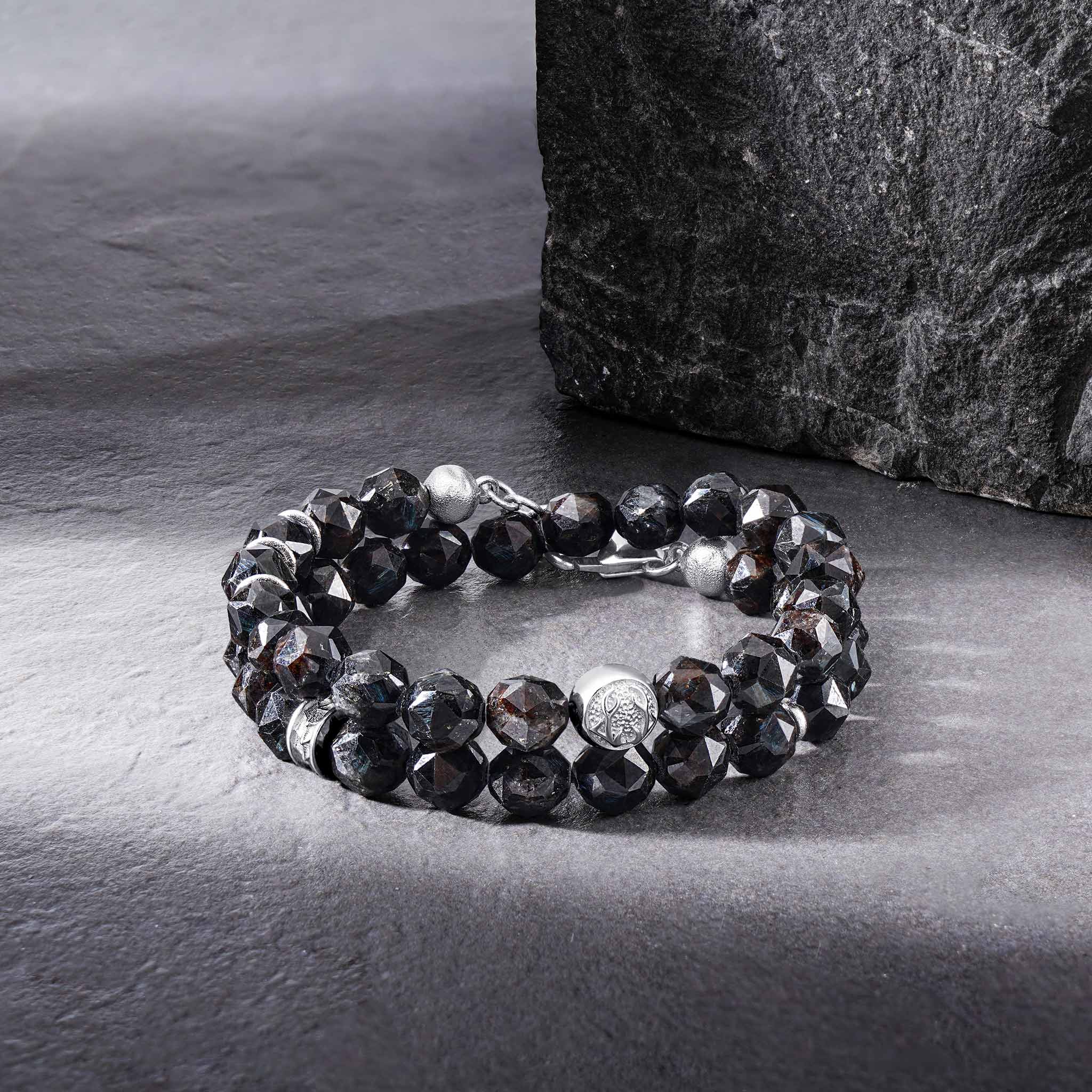 Men's Double Wrap Beaded Bracelet with Nuummite Bracelets WAA FASHION GROUP 