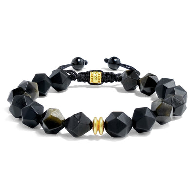 Geo Woven Bracelet Onyx & Golden Obsidian