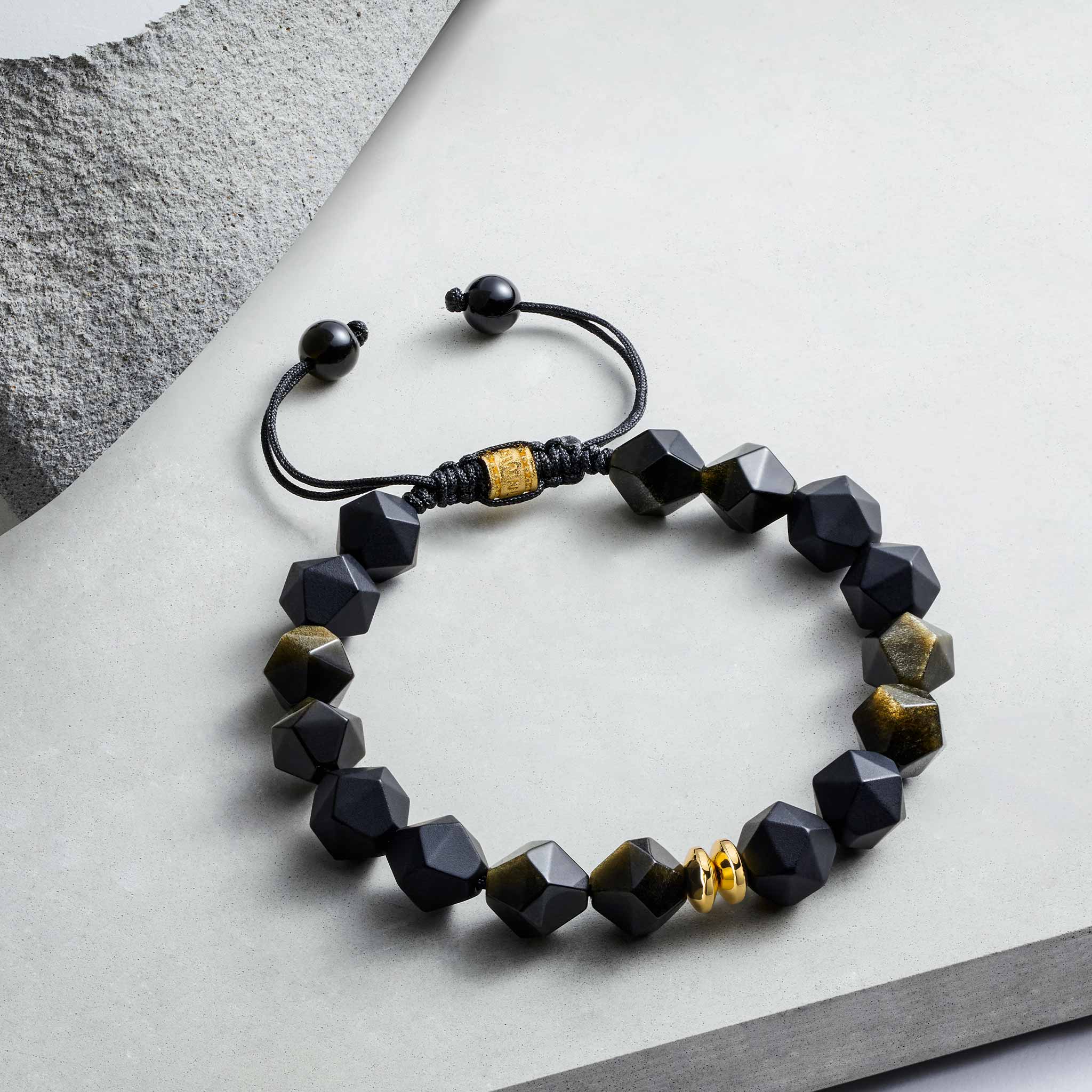 Men's Drawstring Beaded Bracelet with Onyx and Golden Obsidian Bracelets WAA FASHION GROUP