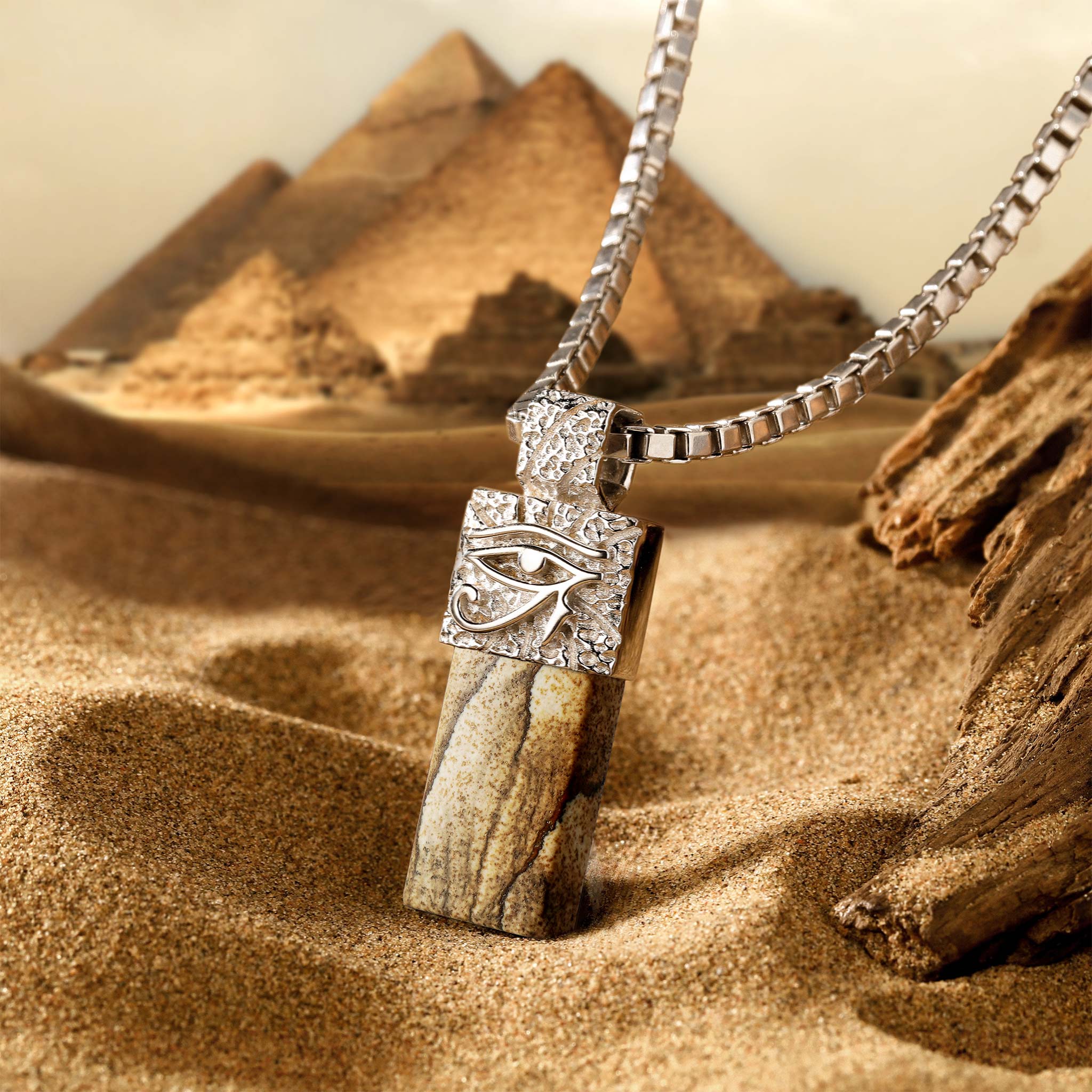 Men's Eye of Horus Necklace with Picture Jasper Necklaces WAA FASHION GROUP 