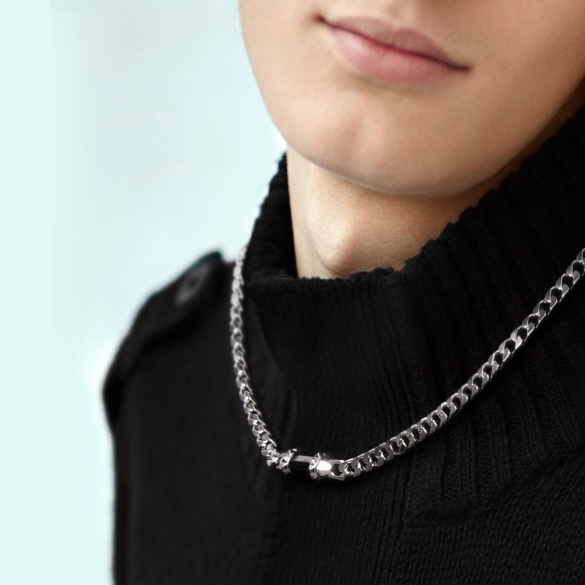 Men's Fantasy Silver Chain Necklace with Black Rutilated Quartz Necklaces WAA FASHION GROUP 