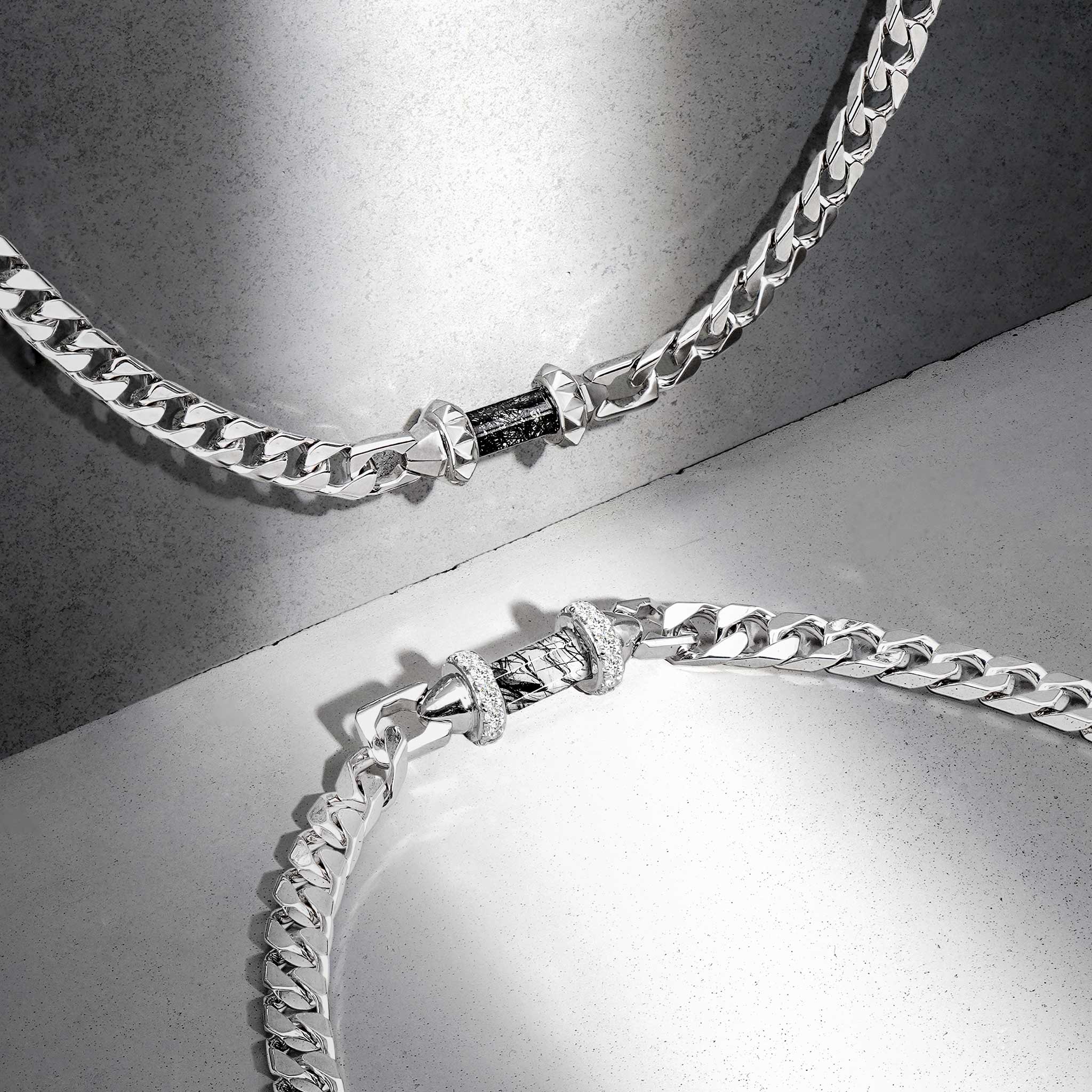 Men's Fantasy Silver Chain Necklace with Black Rutilated Quartz Necklaces WAA FASHION GROUP