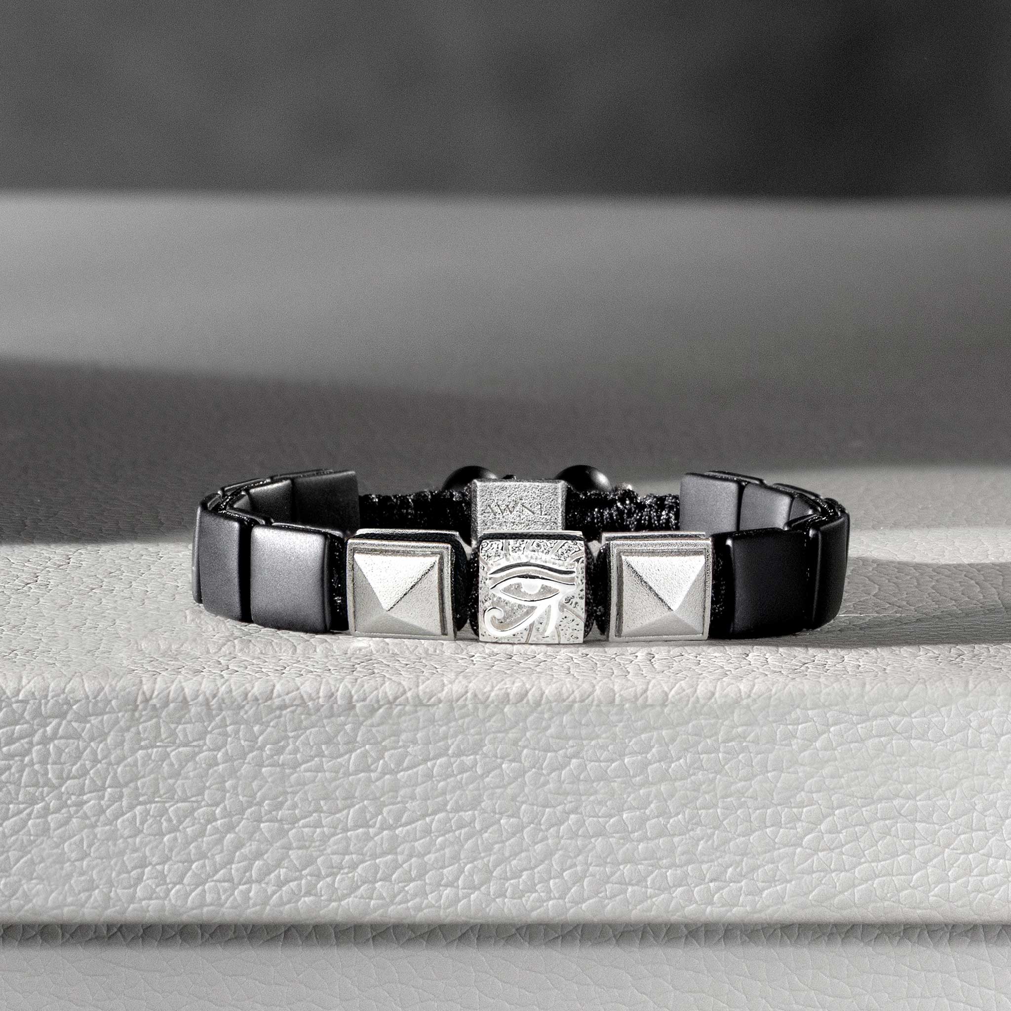 Men's Flatbead Bracelet with Black Onyx, the Eye of Horus and Pyramid Charm Bracelets WAA FASHION GROUP